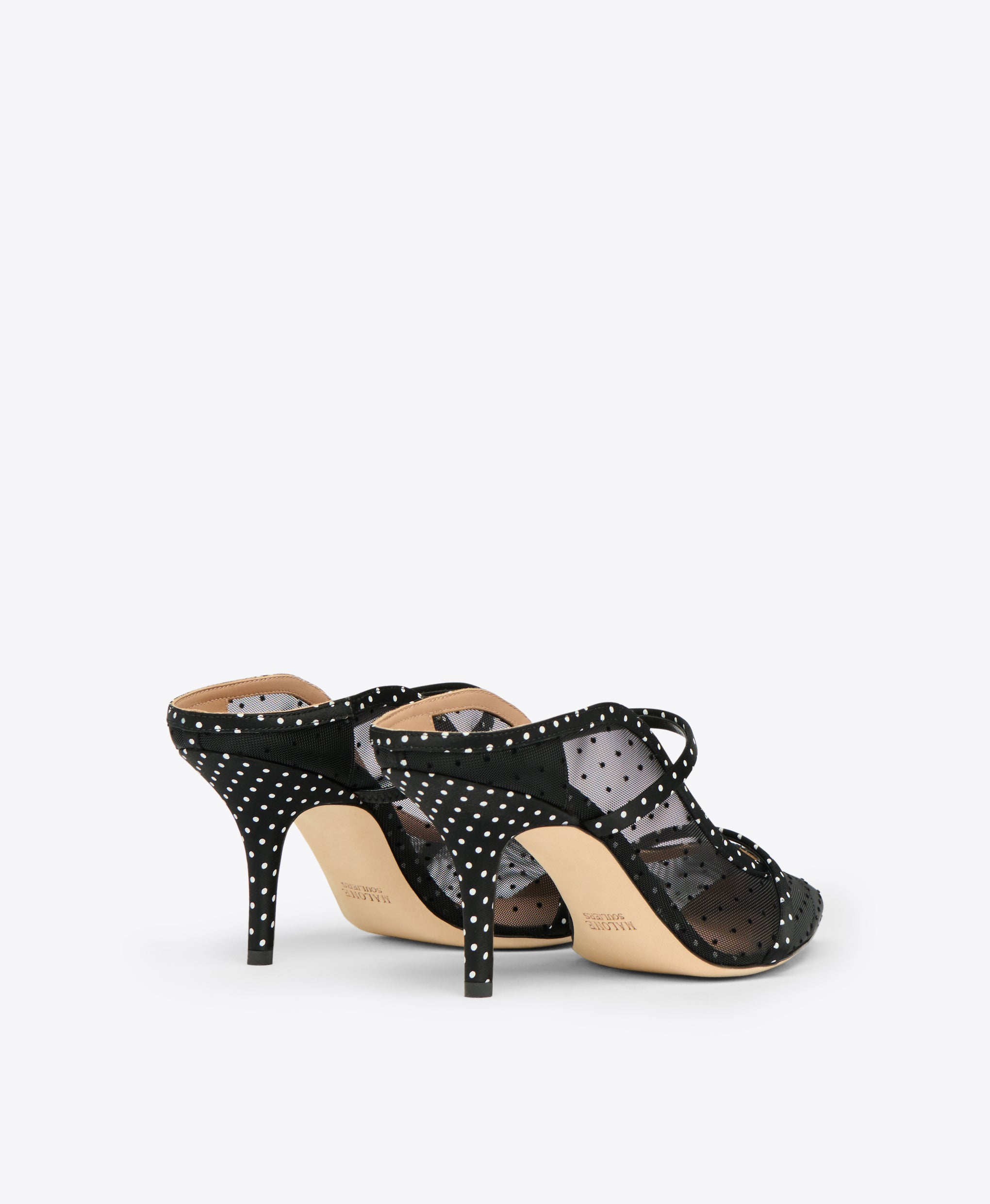 Black Polka Dot Satin Heeled Mules Malone Souliers