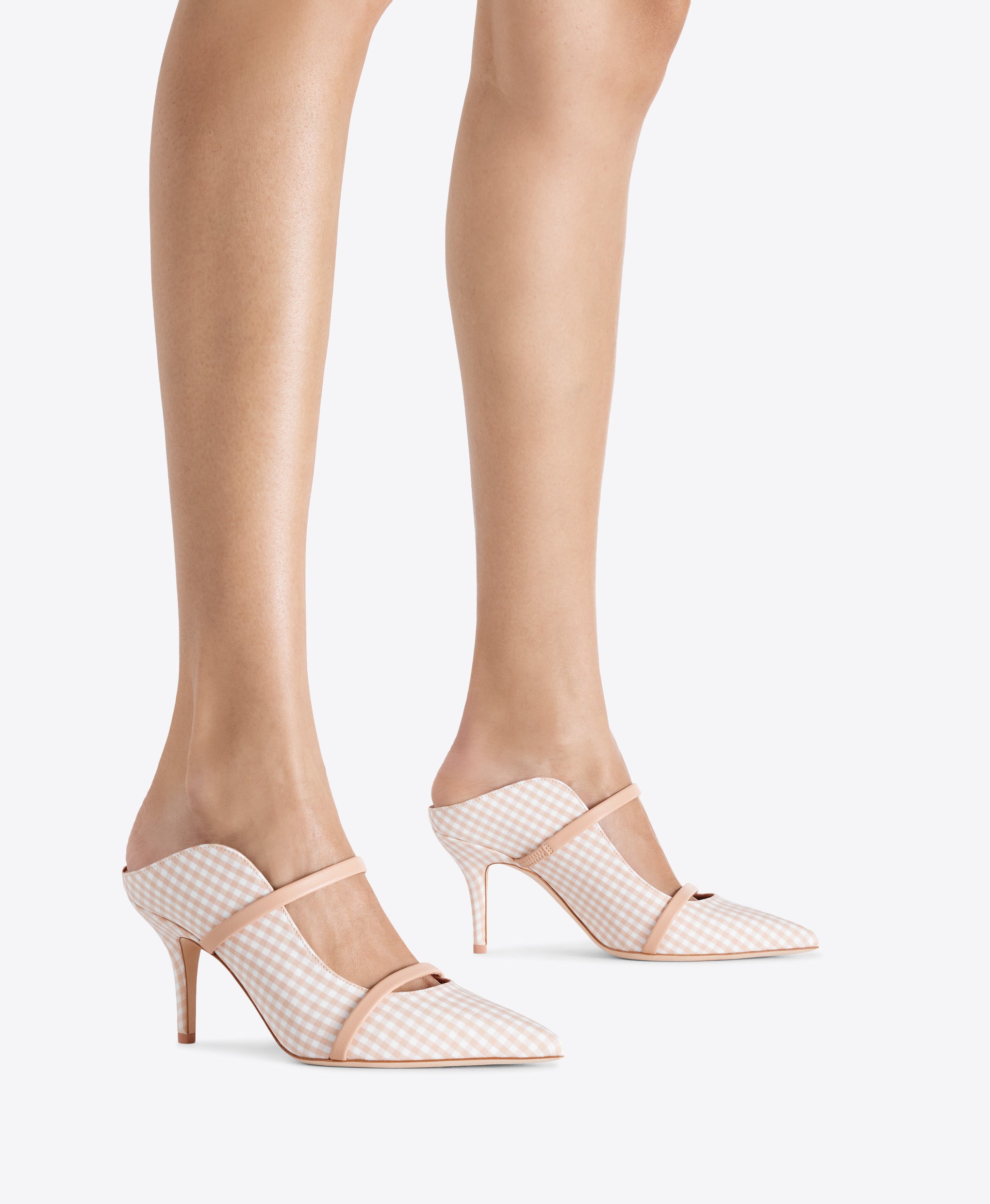 Maureen 70 Beige Gingham Heeled Mules Malone Souliers