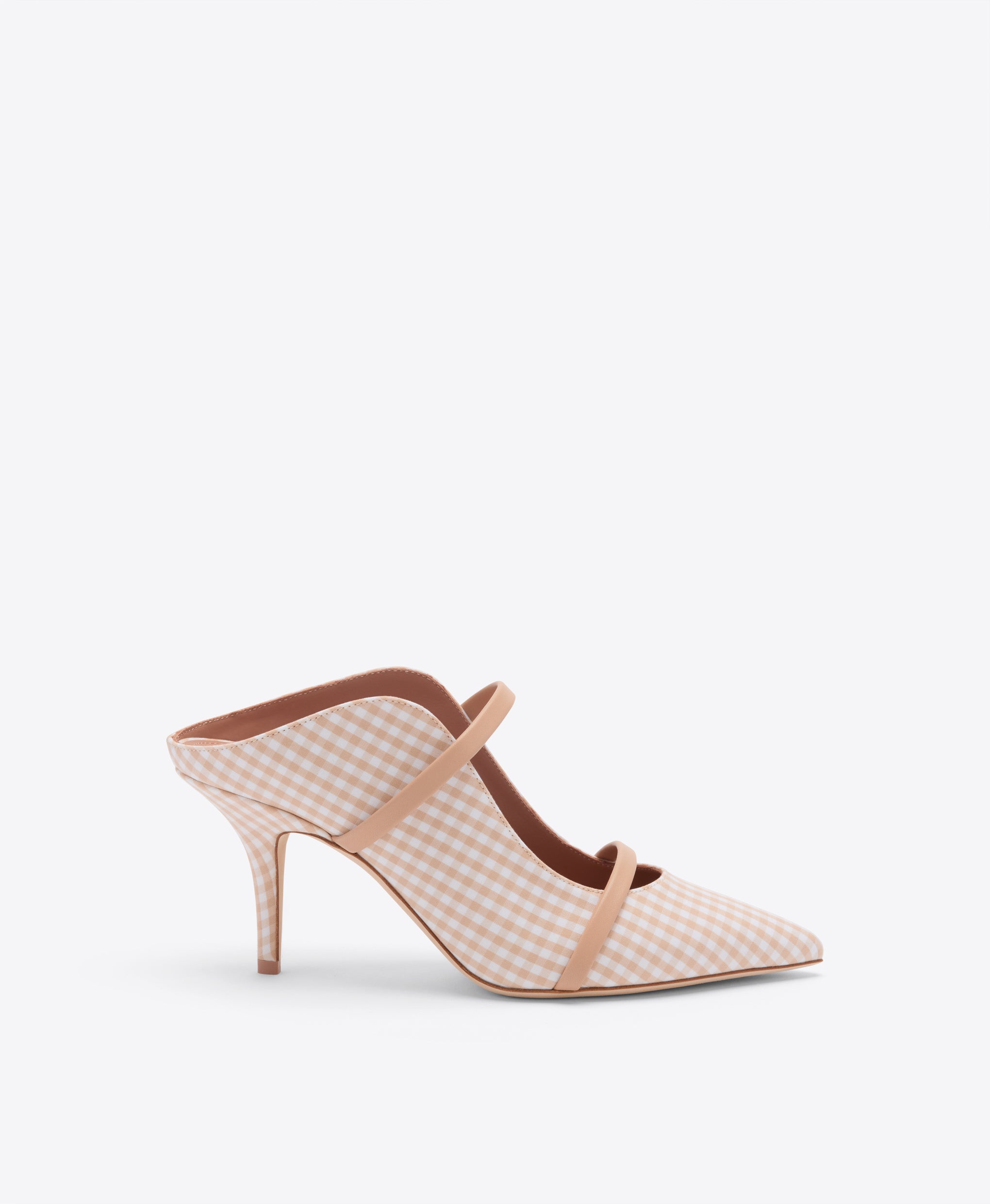 Maureen 70 Beige Gingham Heeled Mules Malone Souliers