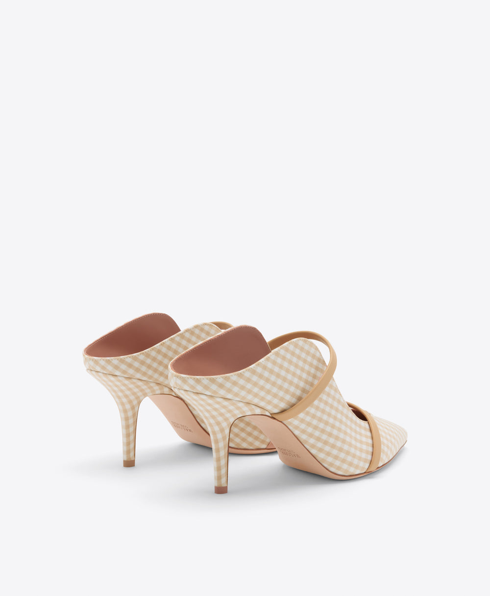 Maureen 70 Beige Gingham Heeled Mules Malone Souliers