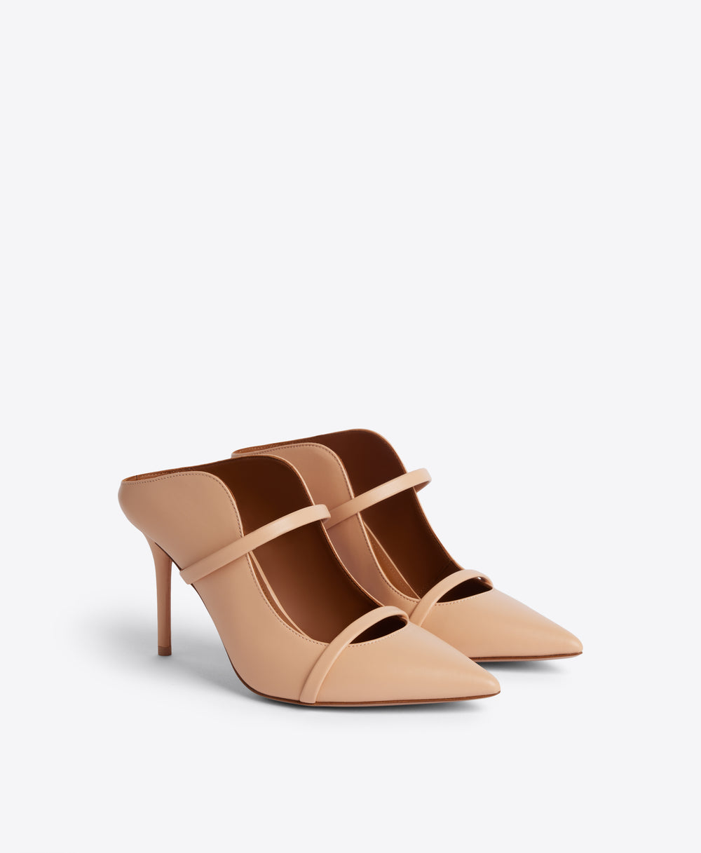 Maureen Mule in Beige Nappa Leather 70mm Heel Malone Souliers