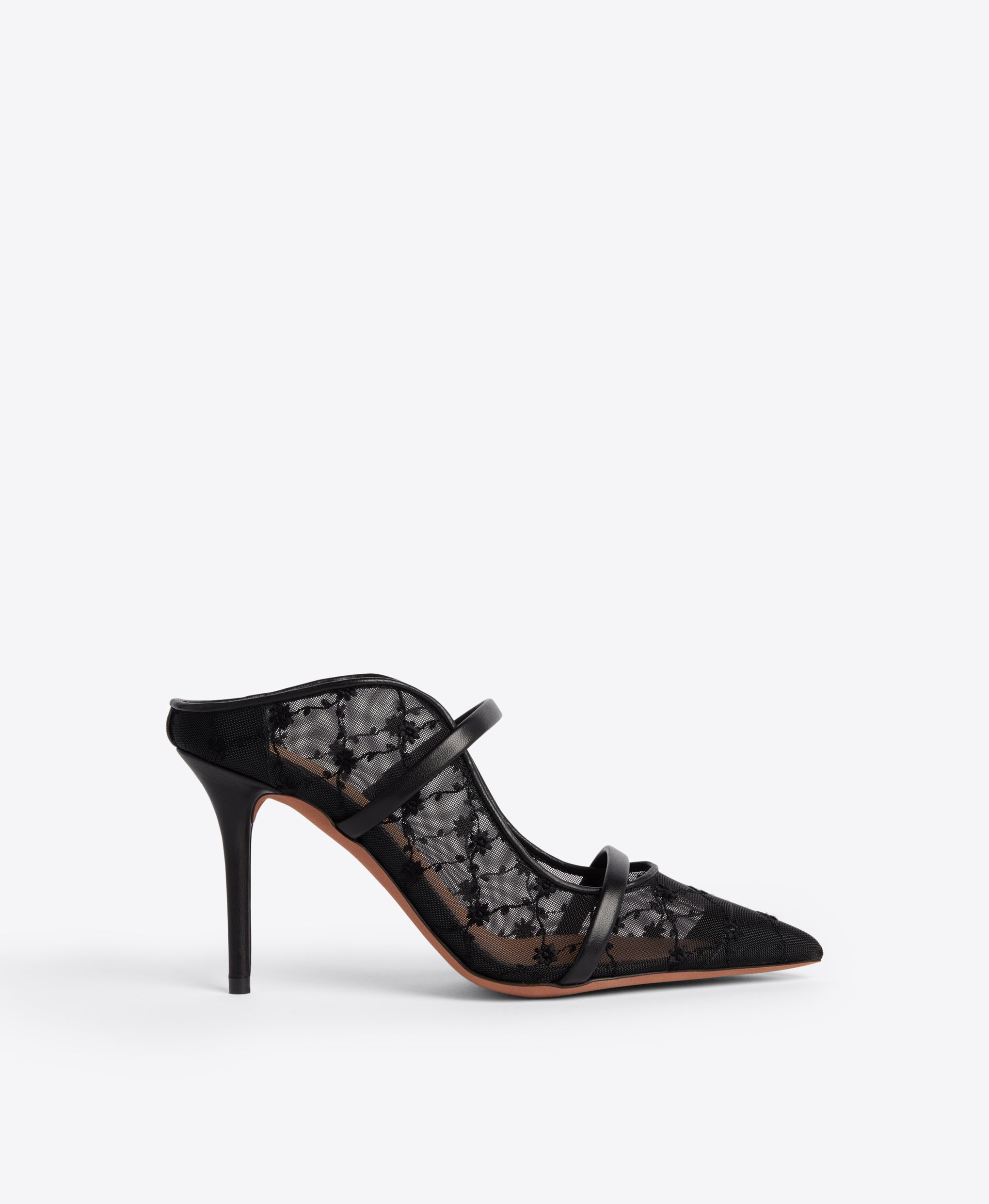 Maureen Mule in Black Floral Mesh 85mm Heel Malone Souliers