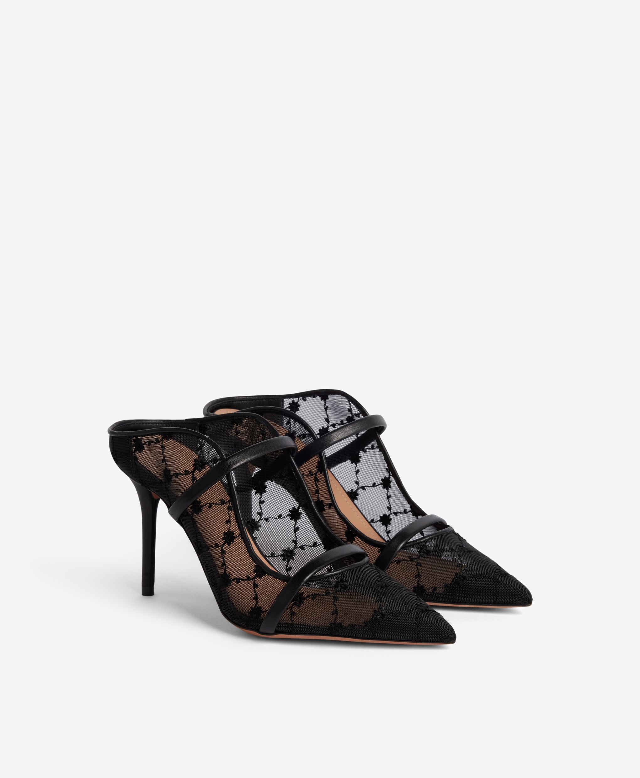 Maureen Mule in Black Floral Mesh 85mm Heel Malone Souliers