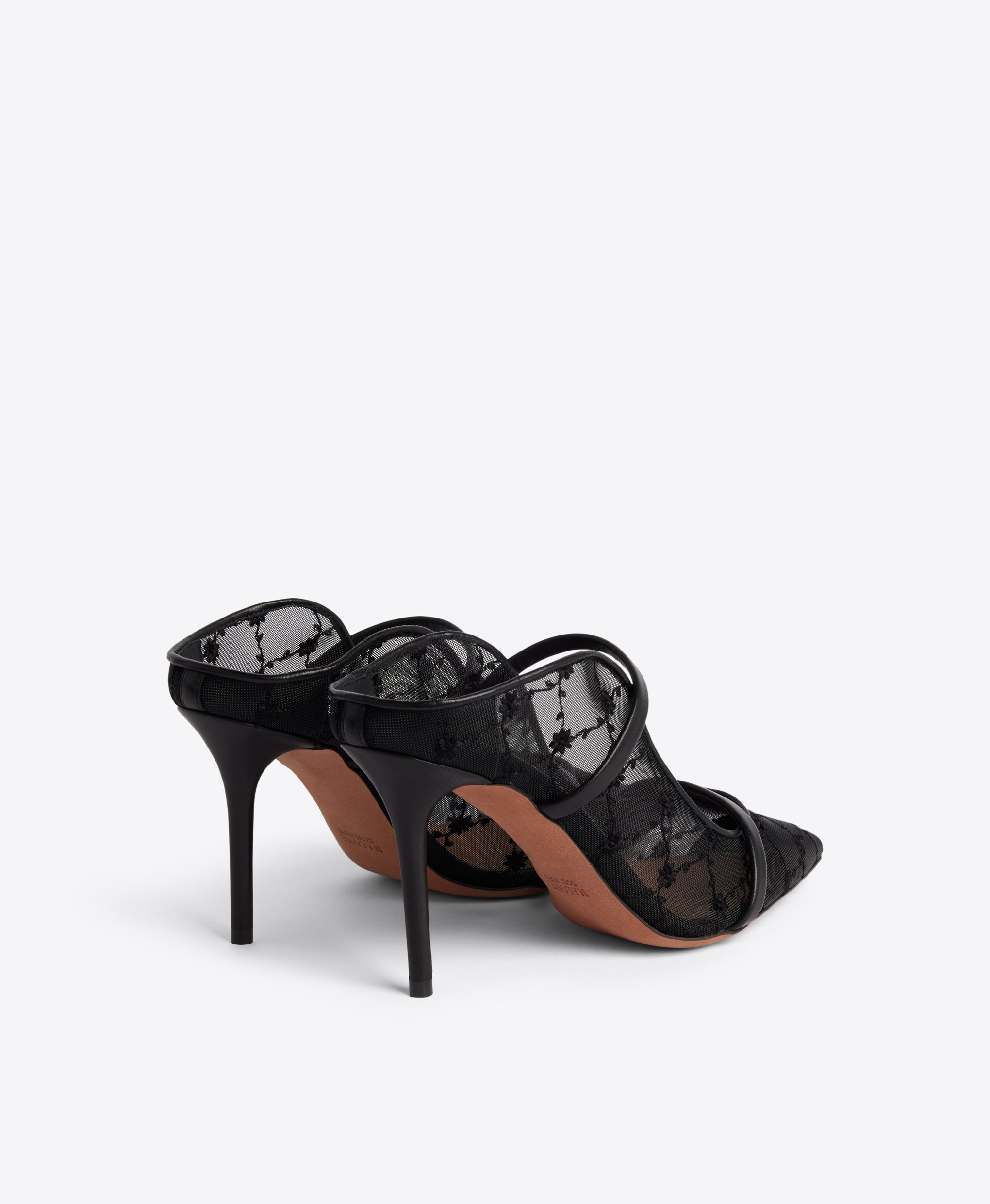 Maureen Mule in Black Floral Mesh 85mm Heel Malone Souliers