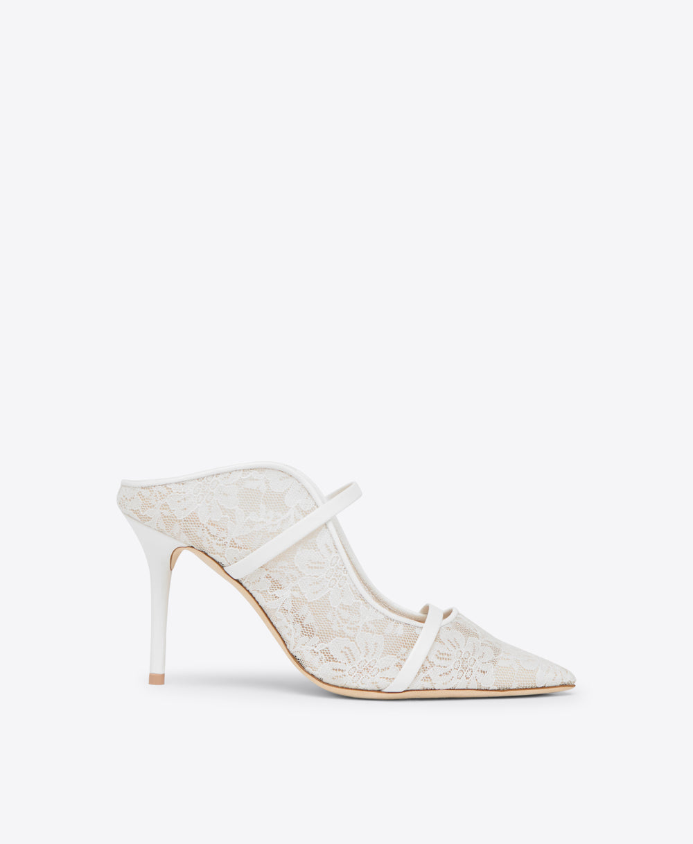 White Lace Mesh Heeled Mules Malone Souliers