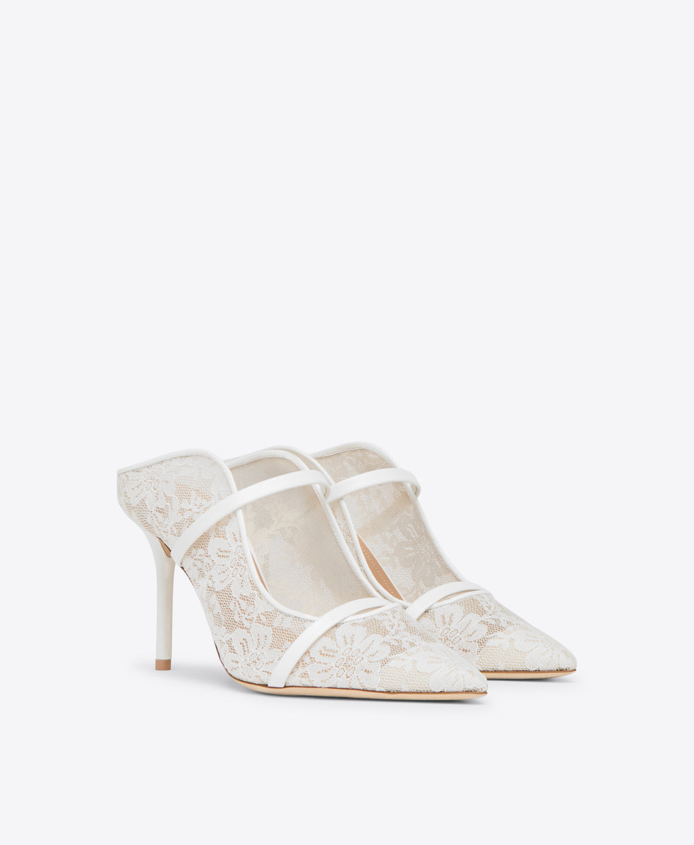 White Lace Mesh Heeled Mules Malone Souliers