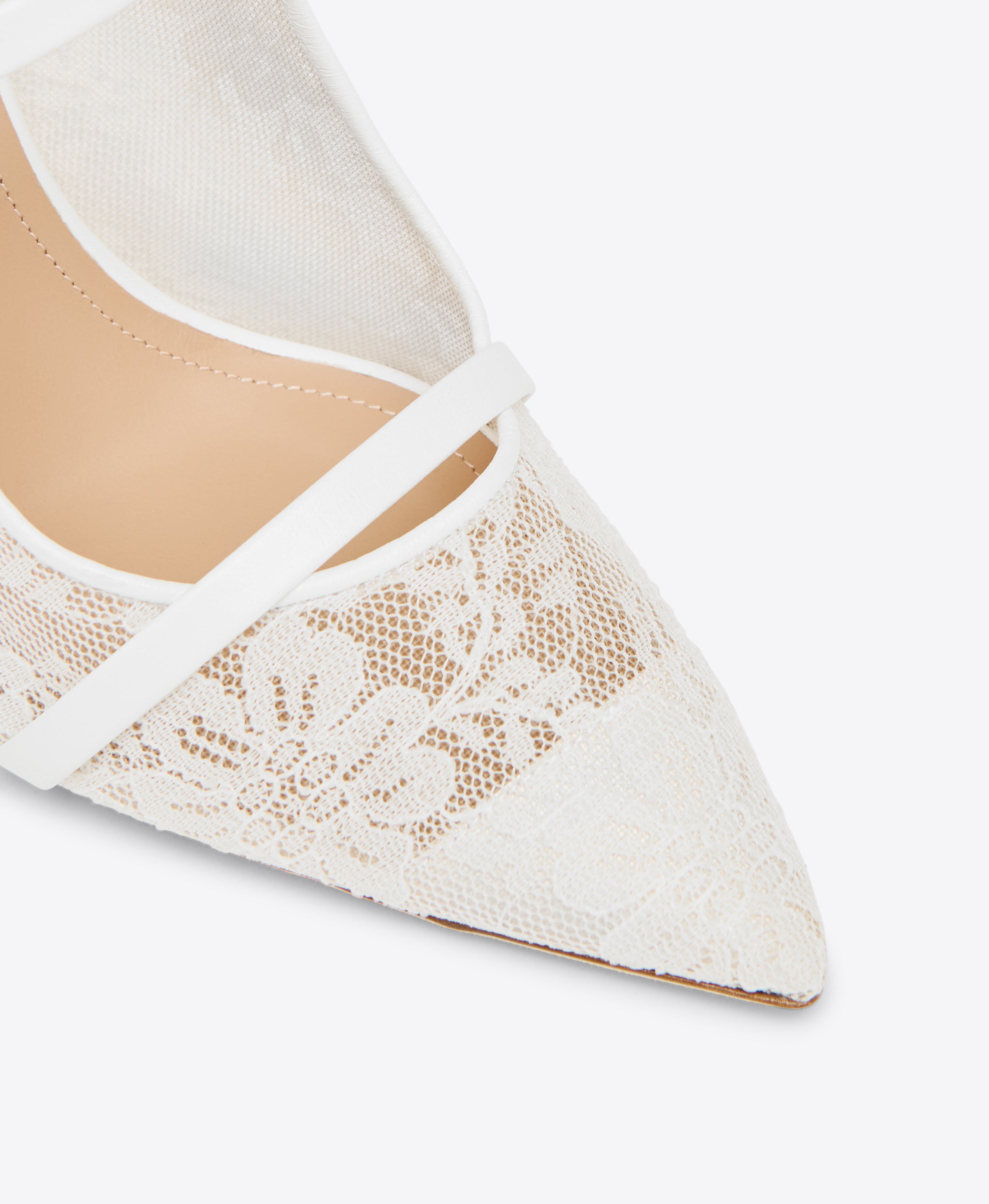 White Lace Mesh Heeled Mules Malone Souliers