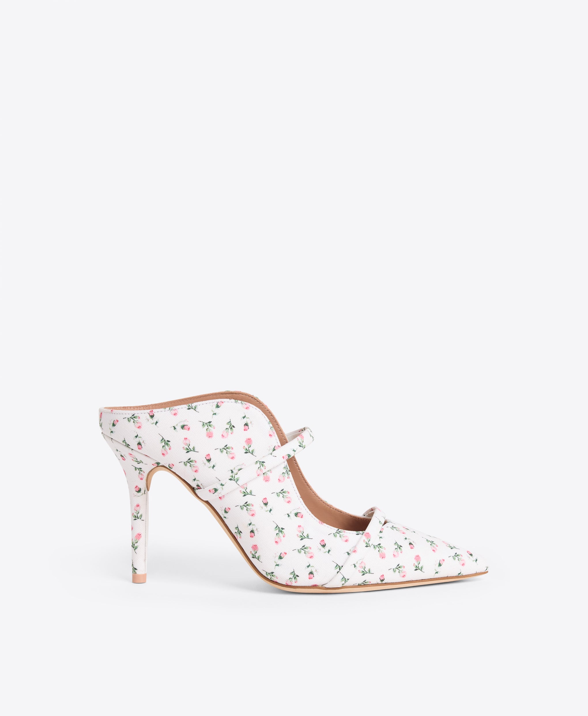 Maureen 85 White Floral Heeled Mules Malone Souliers