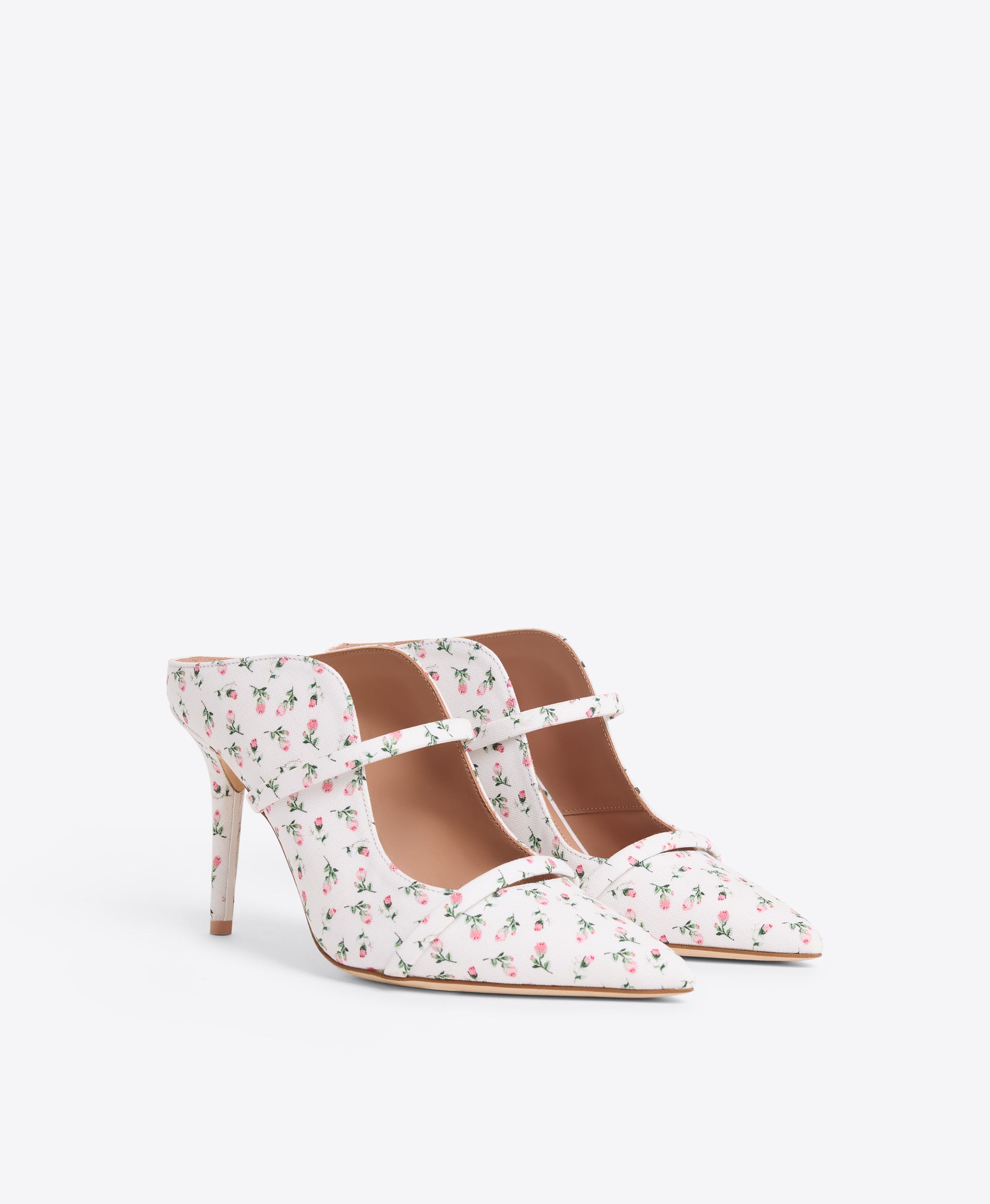 Maureen 85 White Floral Heeled Mules Malone Souliers