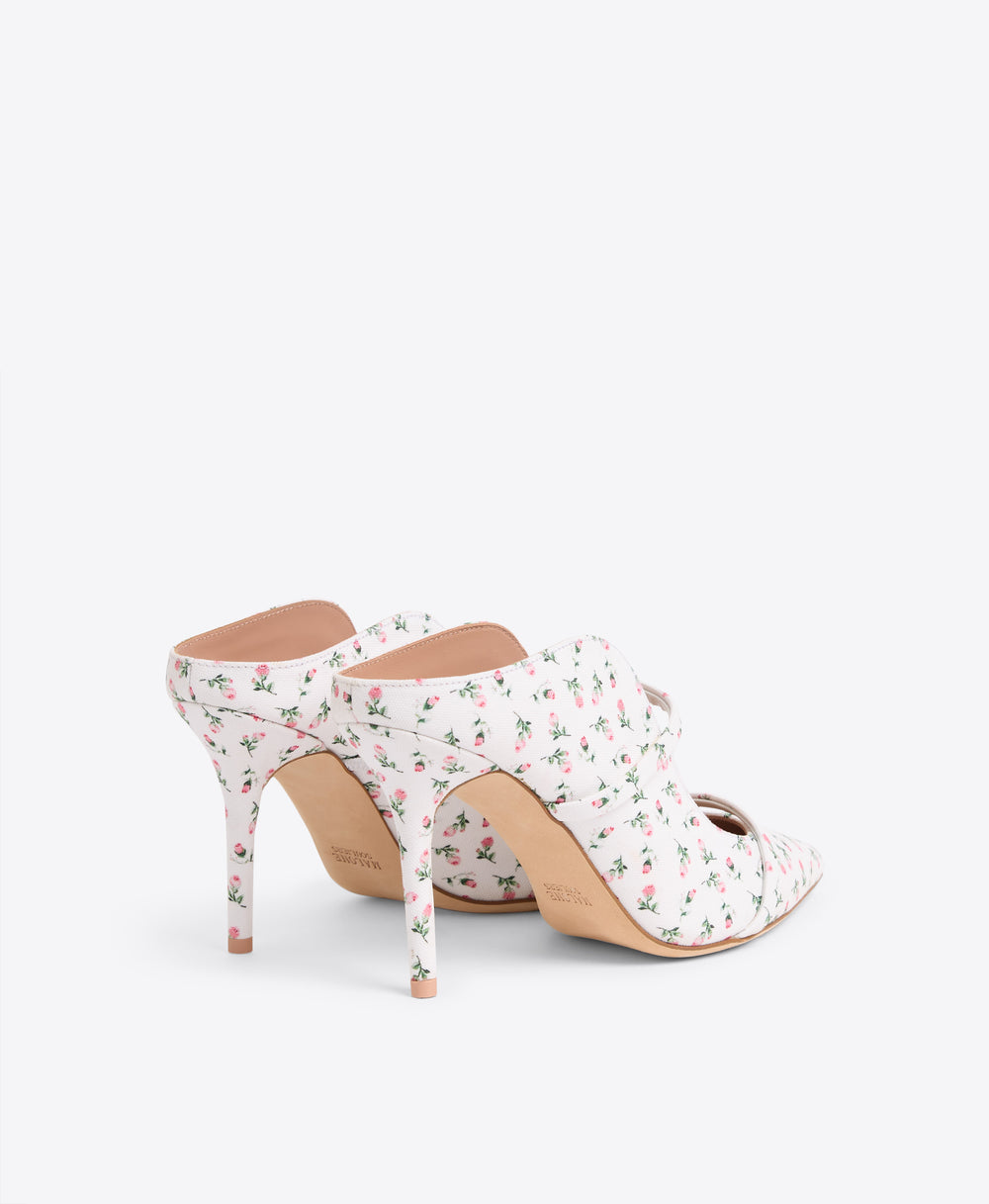 Maureen 85 White Floral Heeled Mules Malone Souliers