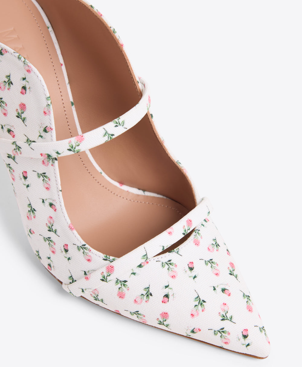 Maureen 85 White Floral Heeled Mules Malone Souliers