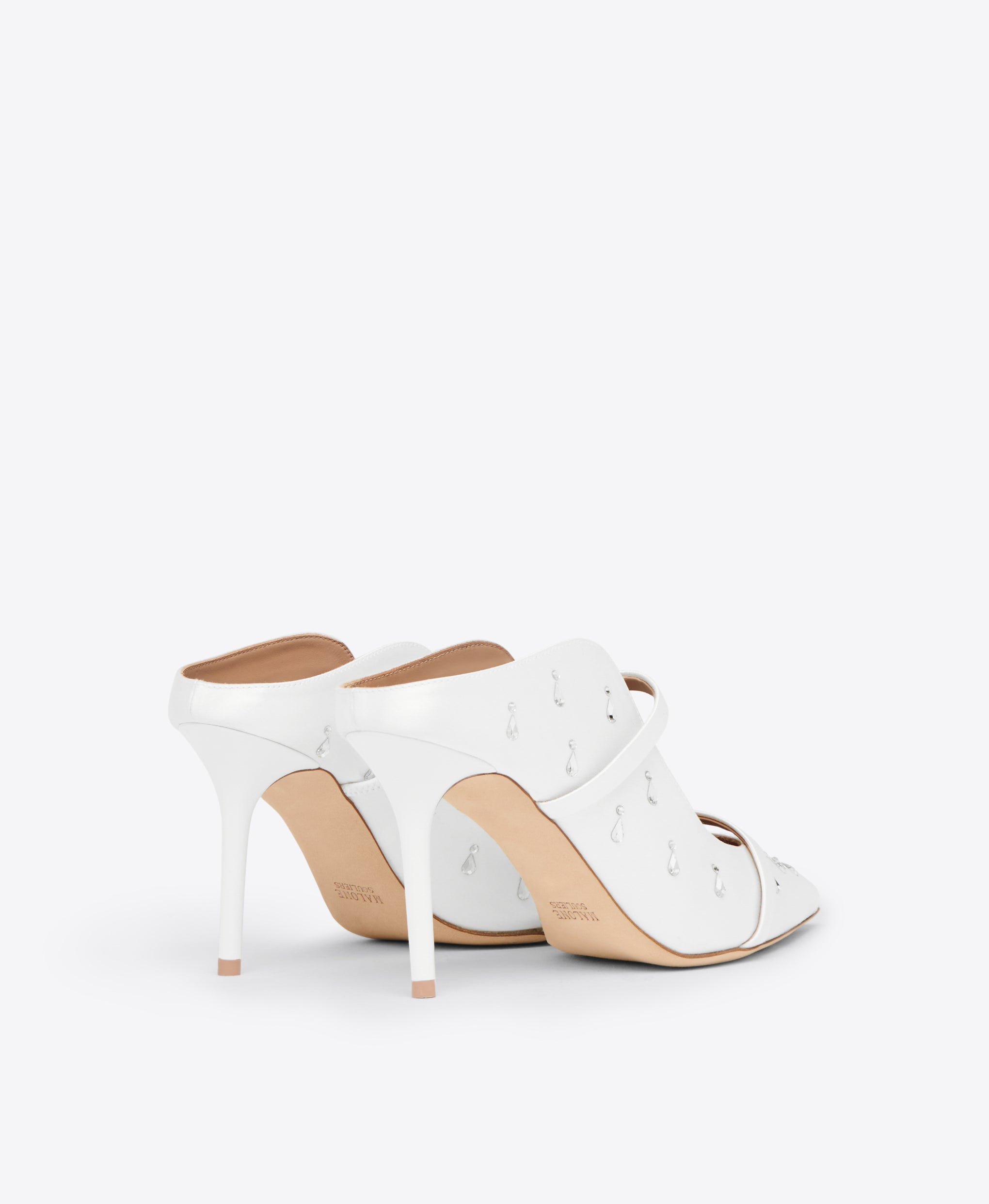 White Satin Crystal Embellished Heeled Mules Malone Souliers