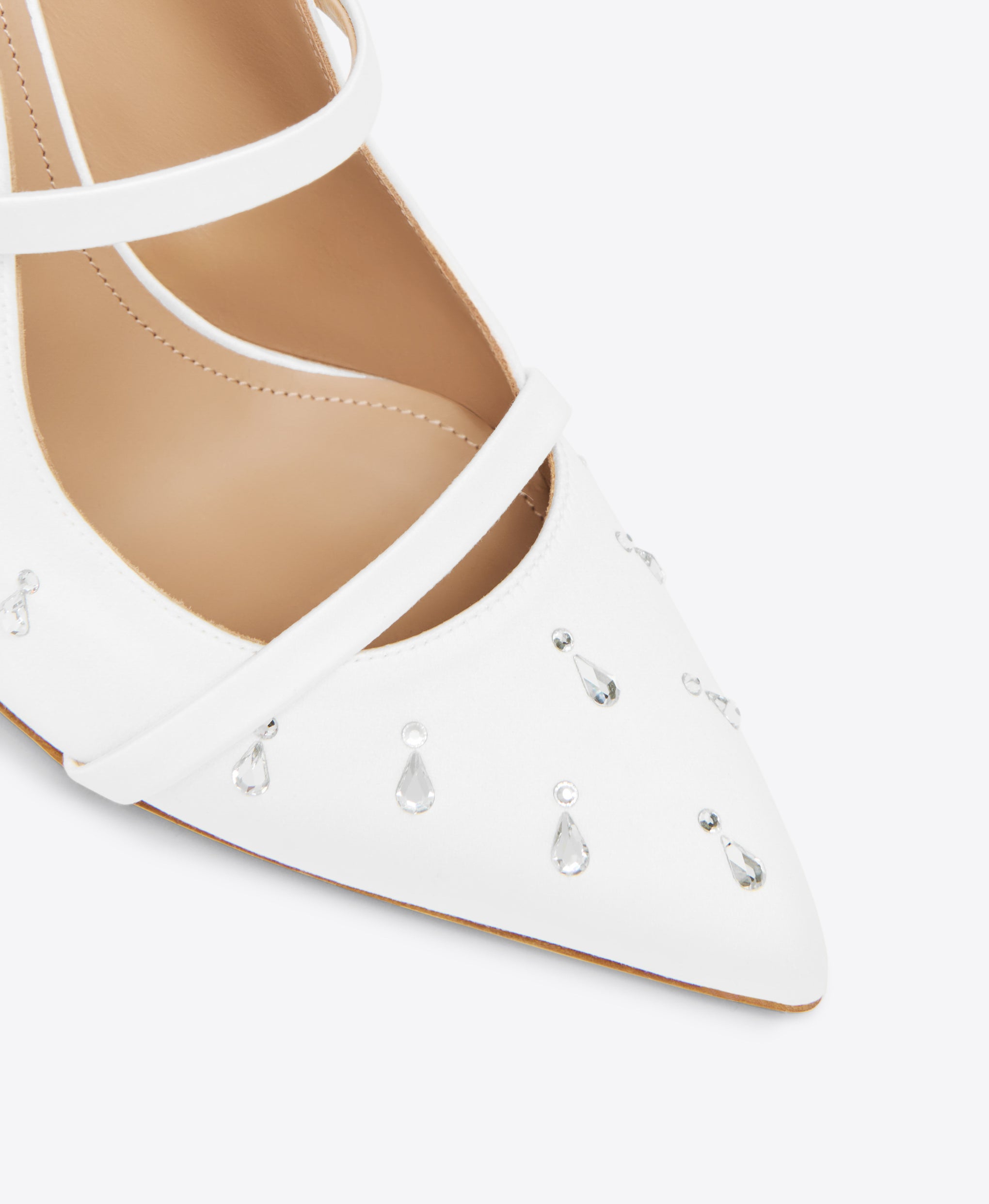 White Satin Crystal Embellished Heeled Mules Malone Souliers