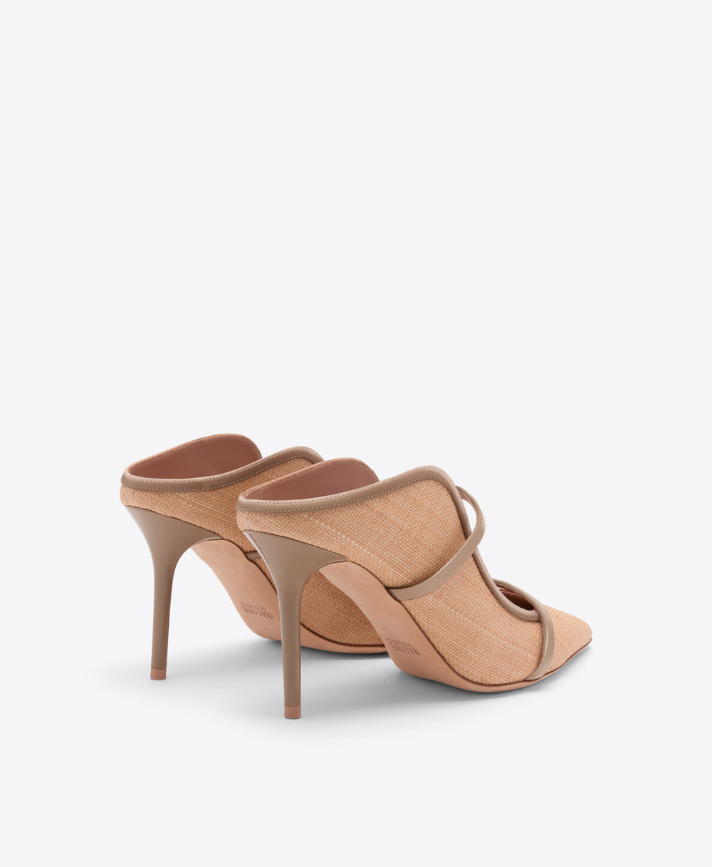 Maureen 85 Beige Raffia Heeled Mules Malone Souliers