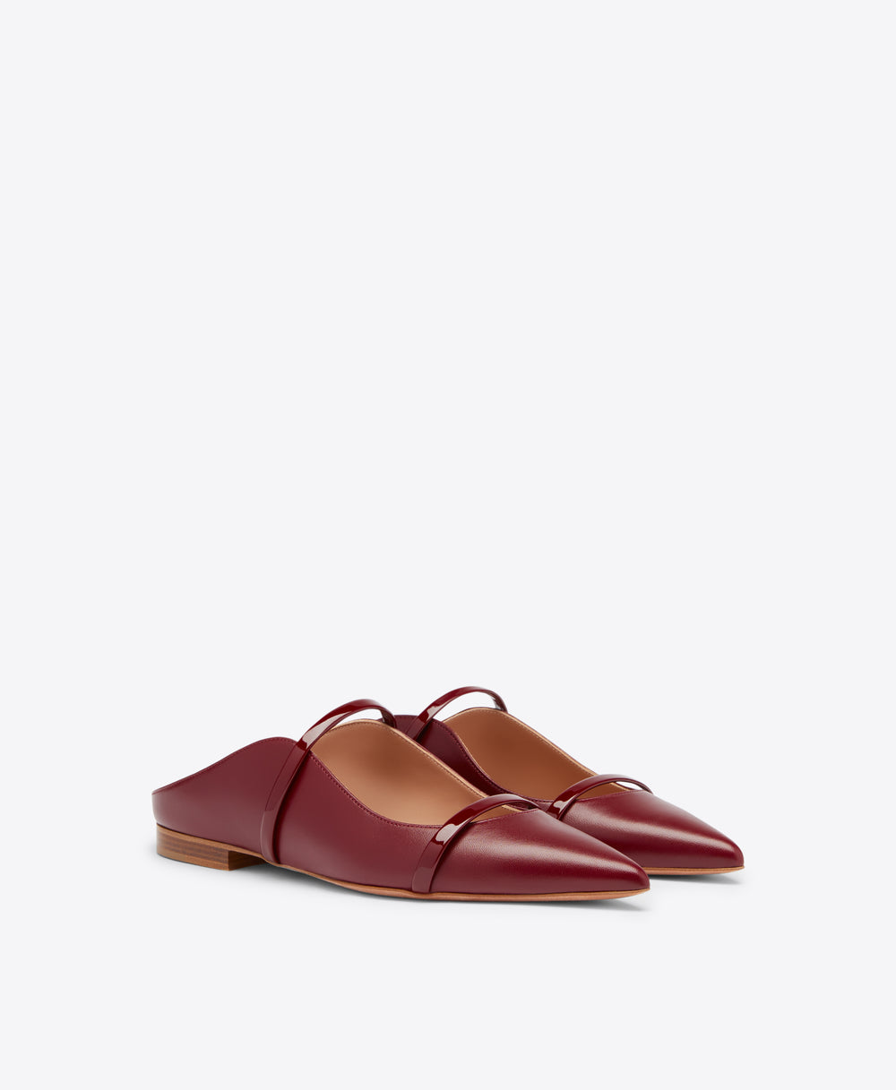 Maureen Flat Red Leather Mules with Straps Malone Souliers