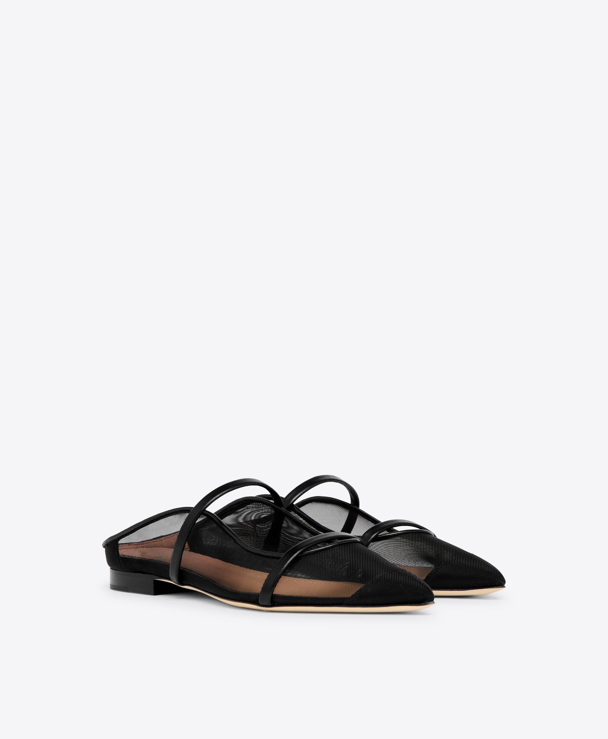 Maureen Black Mesh Pointed Toe Flats with Straps Malone Souliers