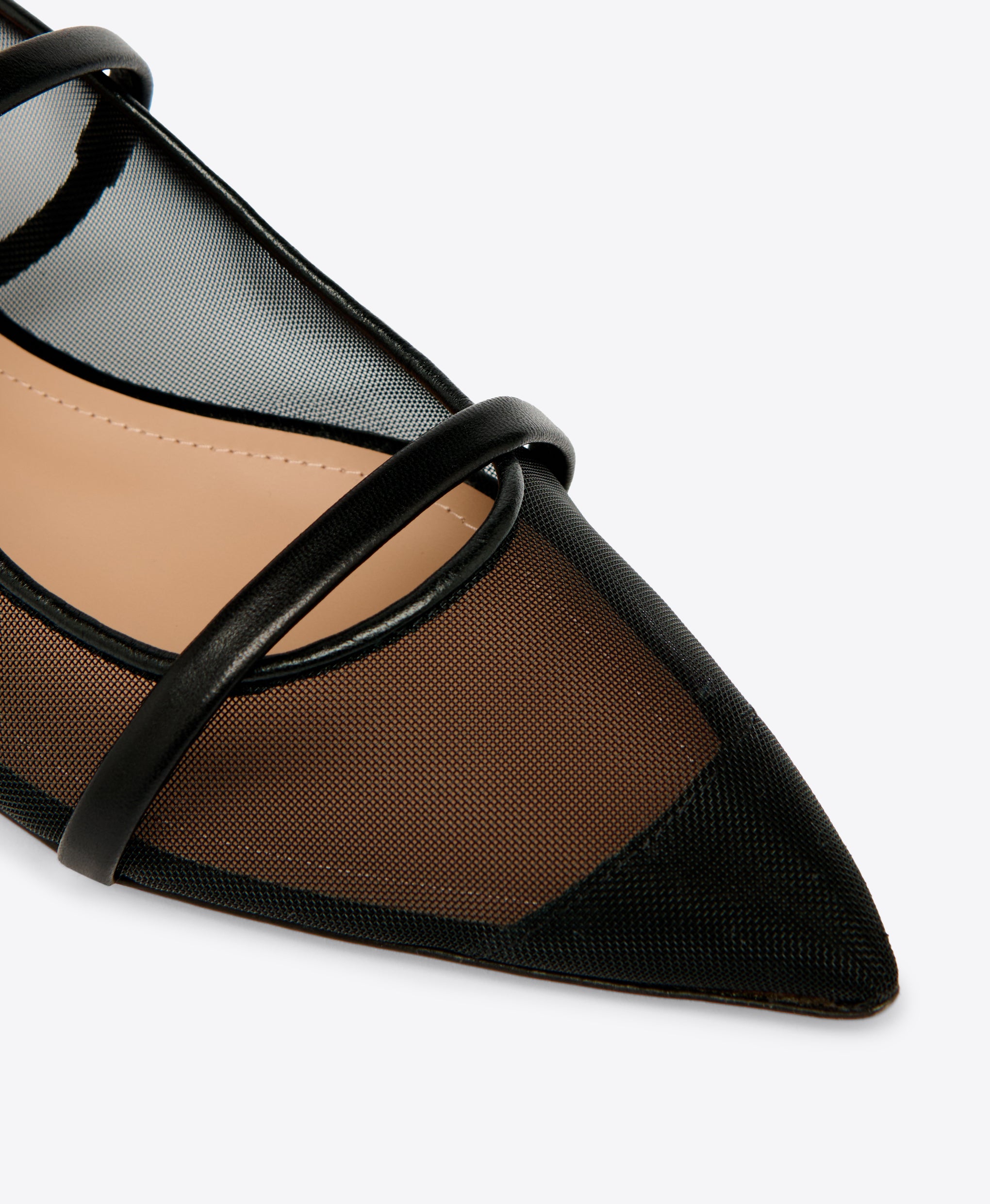 Maureen Black Mesh Pointed Toe Flats with Straps Malone Souliers