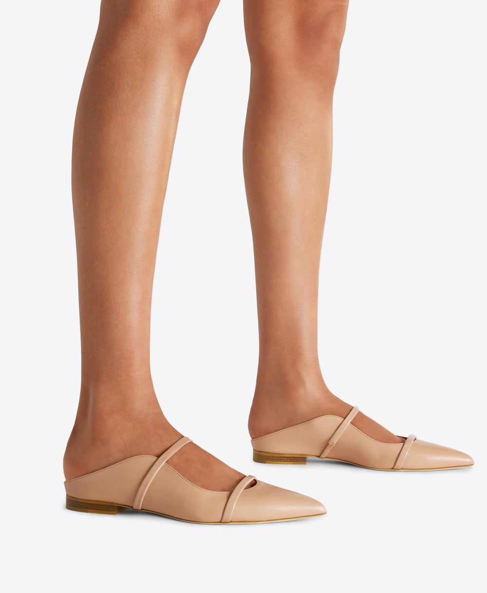 Beige Leather Flat Mules Malone Souliers