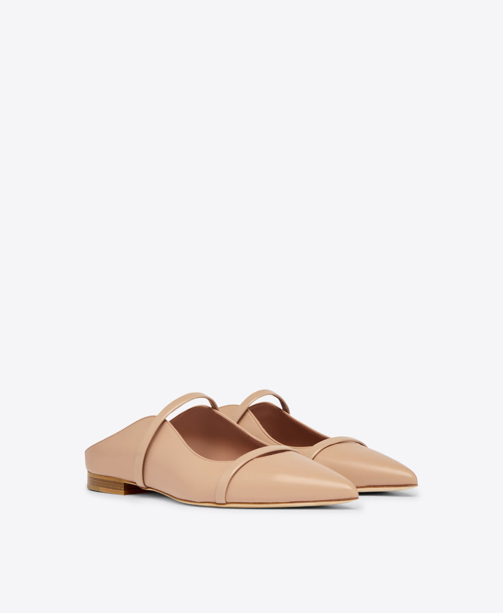 Beige Leather Flat Mules Malone Souliers