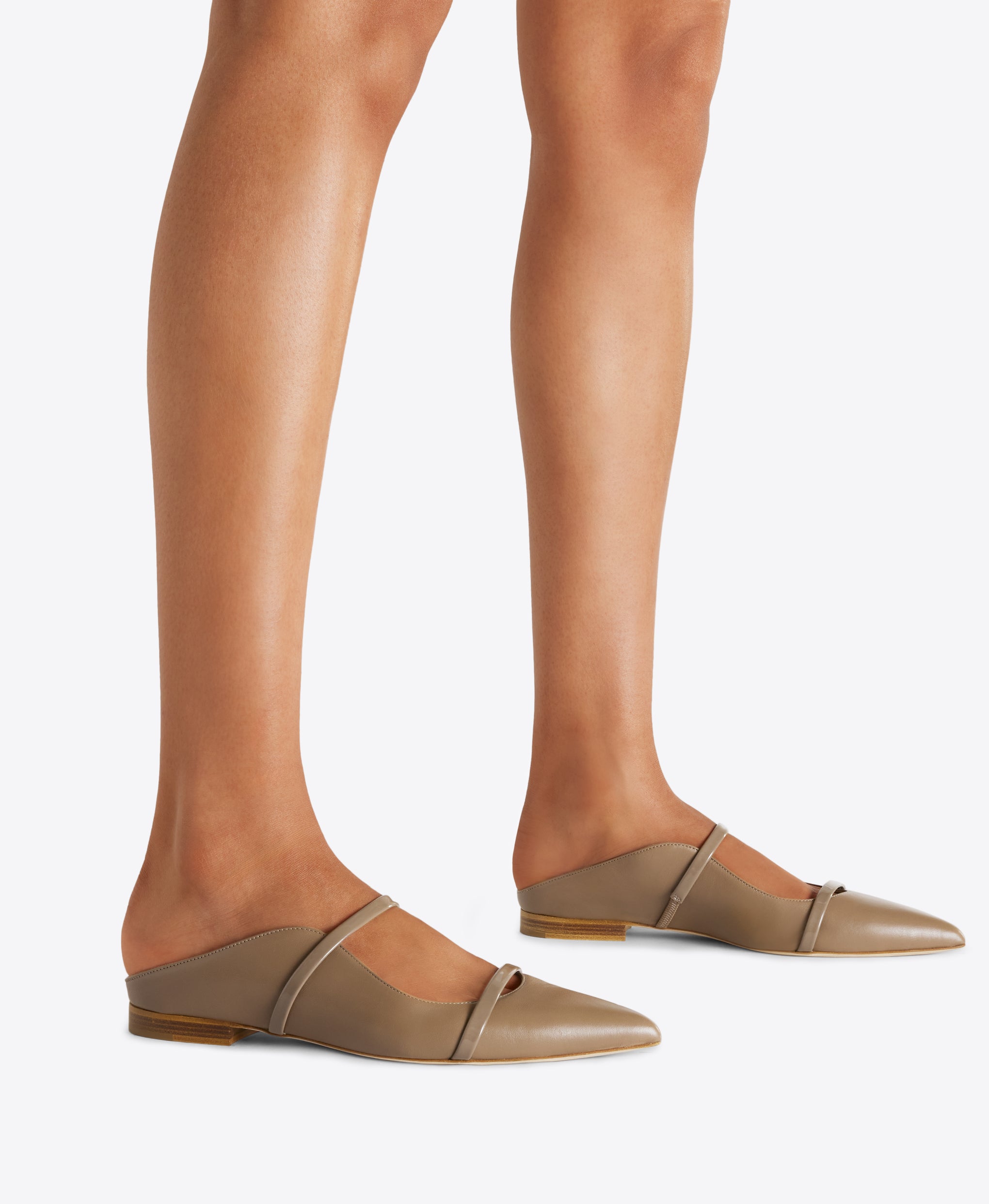 Taupe Leather Flat Mules Malone Souliers