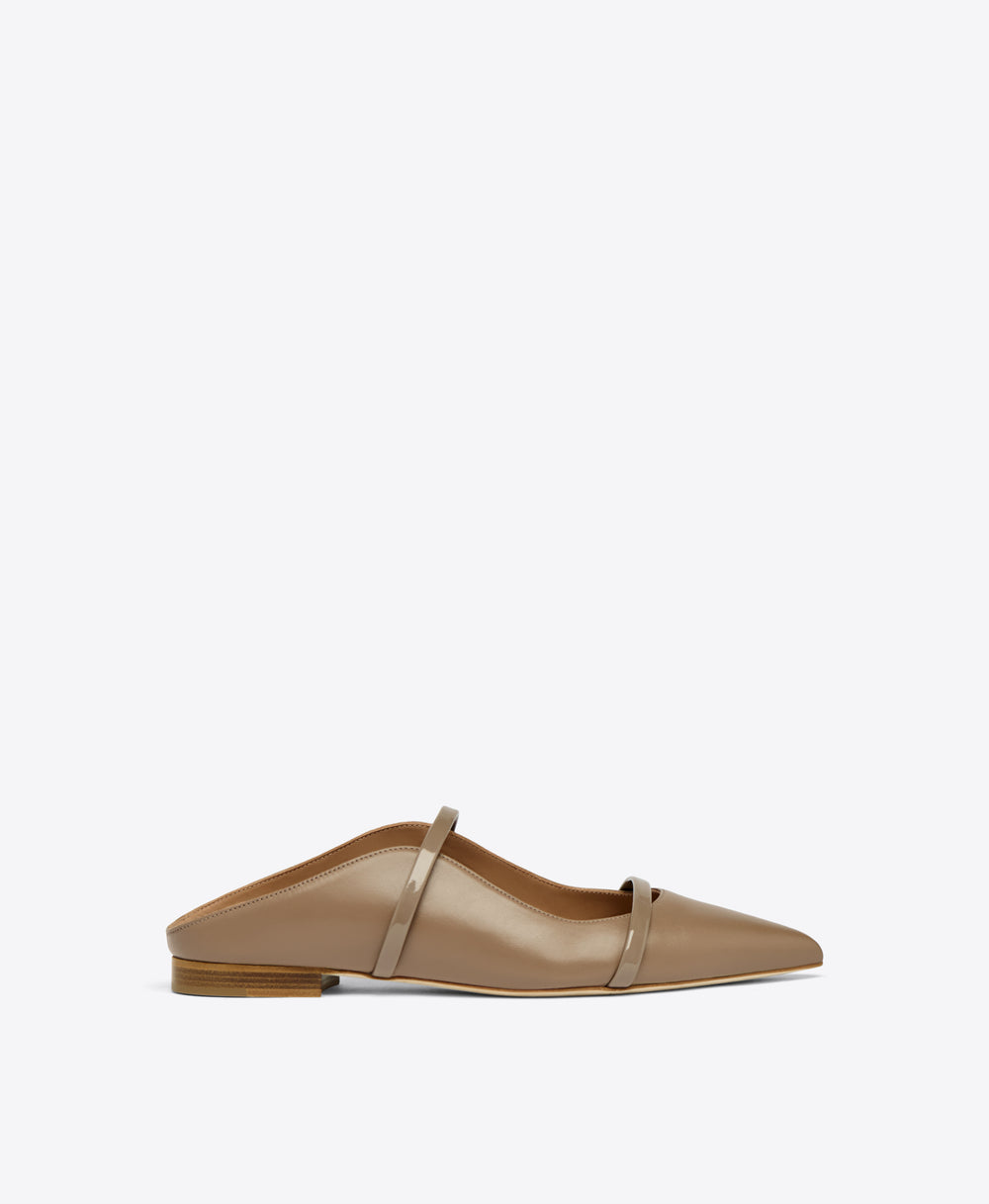 Taupe Leather Flat Mules Malone Souliers