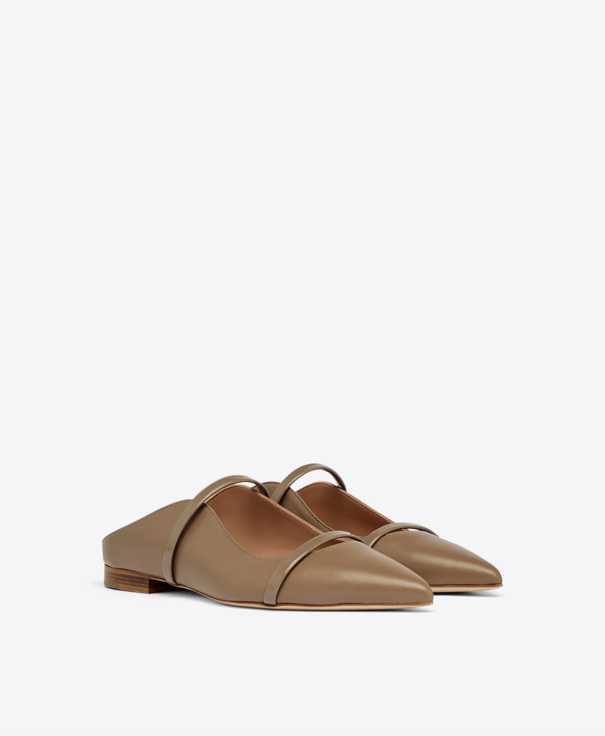 Taupe Leather Flat Mules Malone Souliers