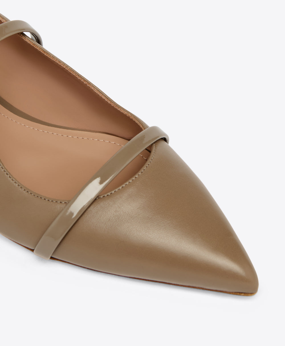 Taupe Leather Flat Mules Malone Souliers