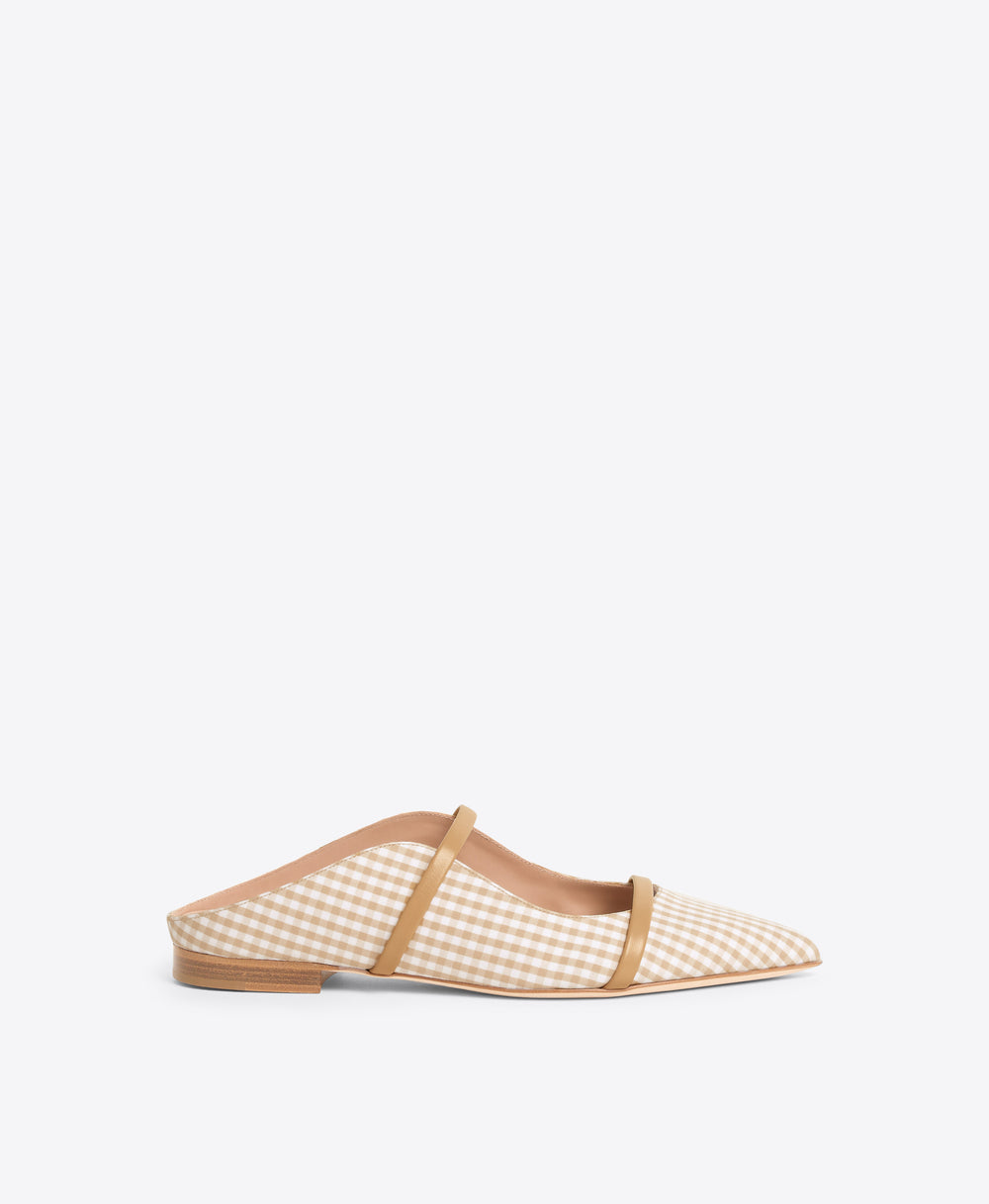 Maureen Beige Gingham Flat Mules Malone Souliers