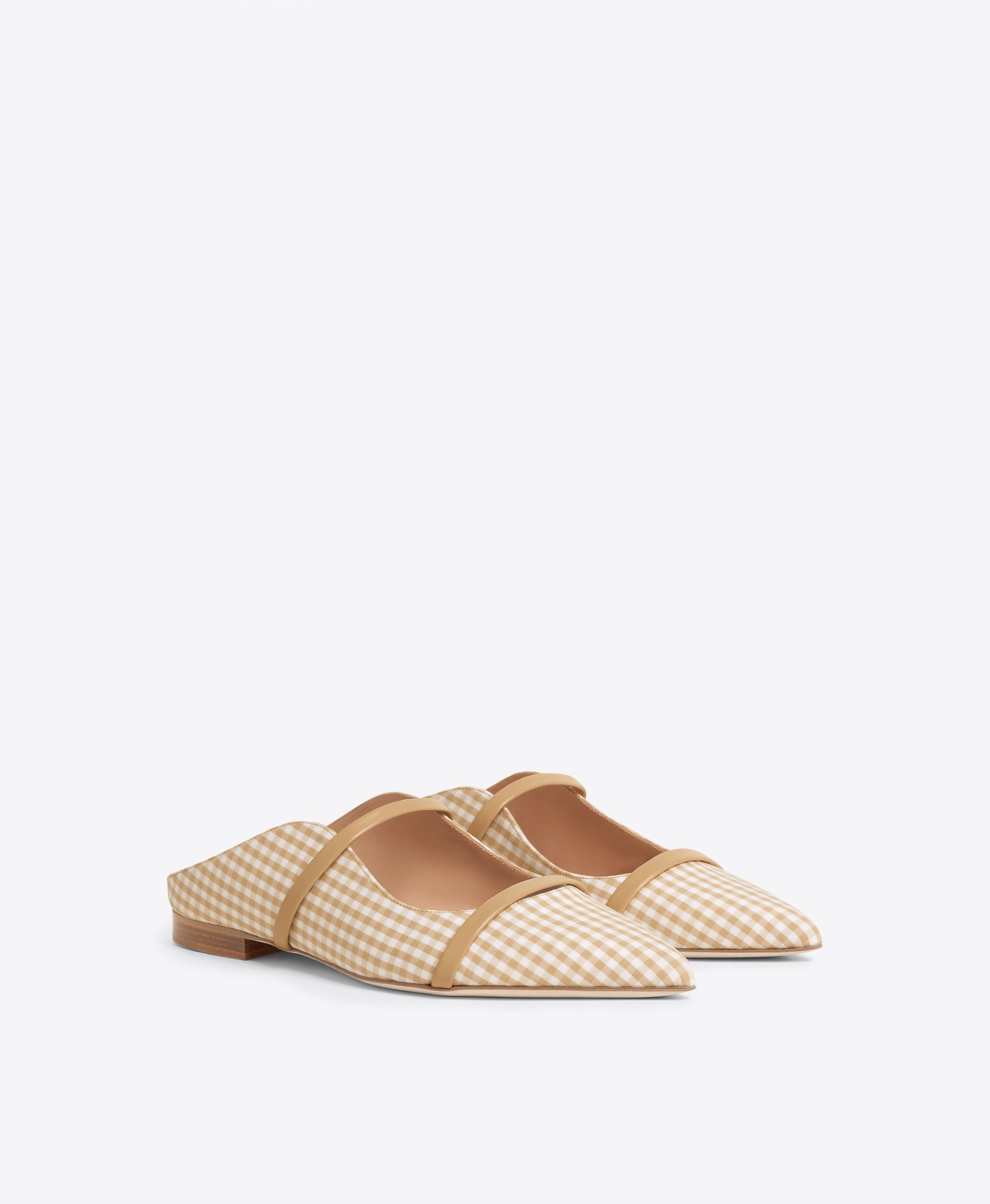 Maureen Beige Gingham Flat Mules Malone Souliers