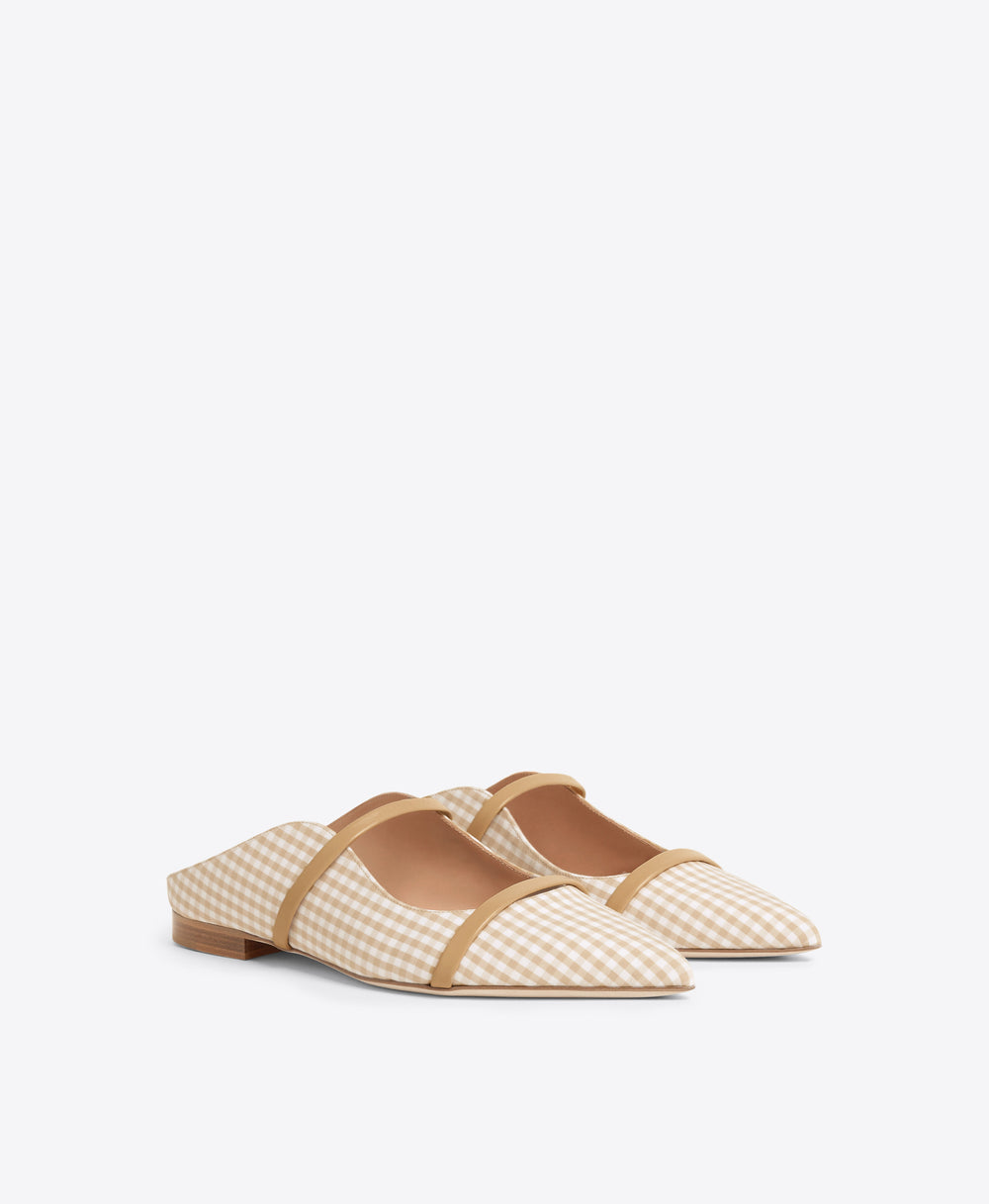 Maureen Beige Gingham Flat Mules Malone Souliers