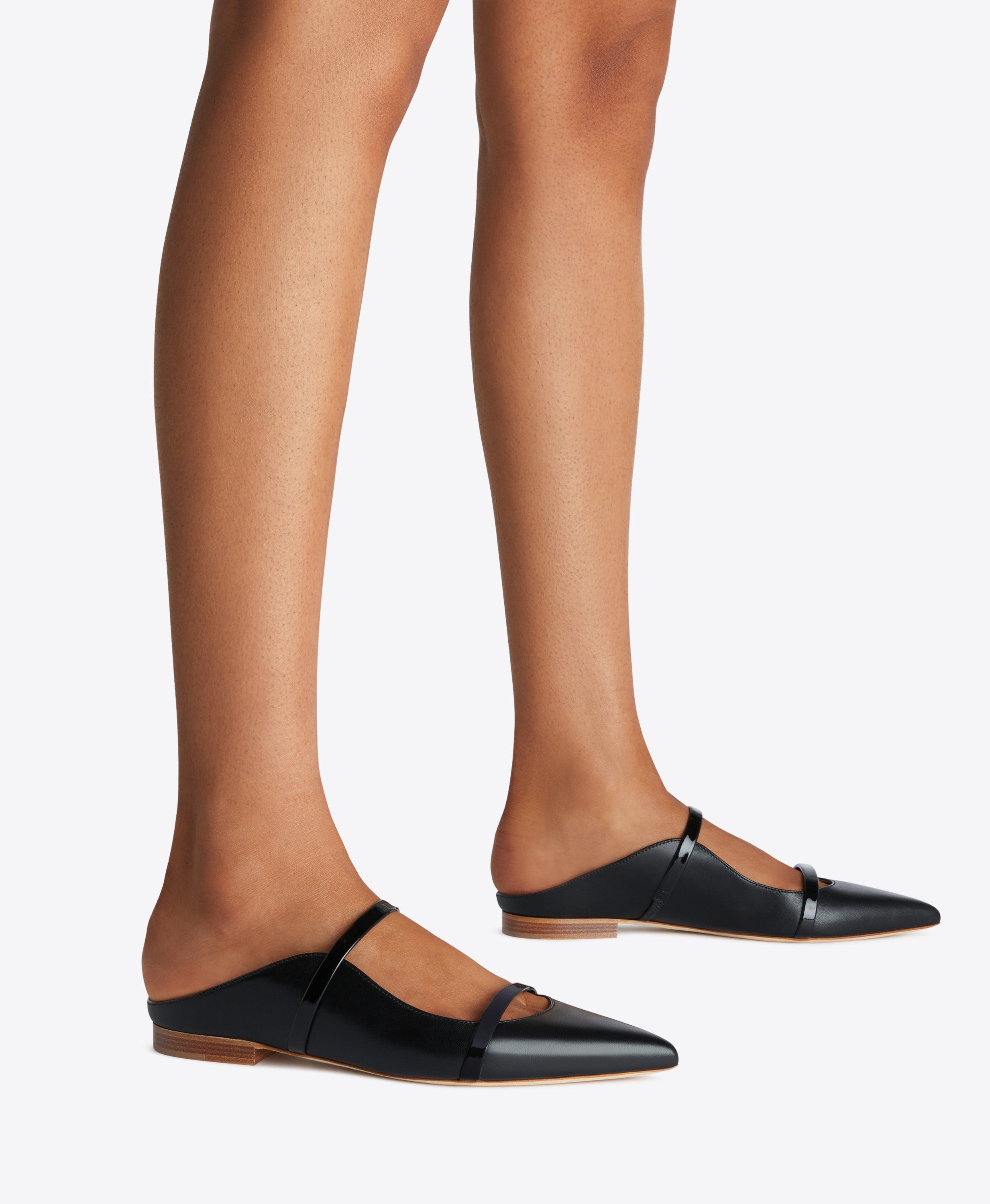 Maureen Flat Black Leather Mules Malone Souliers