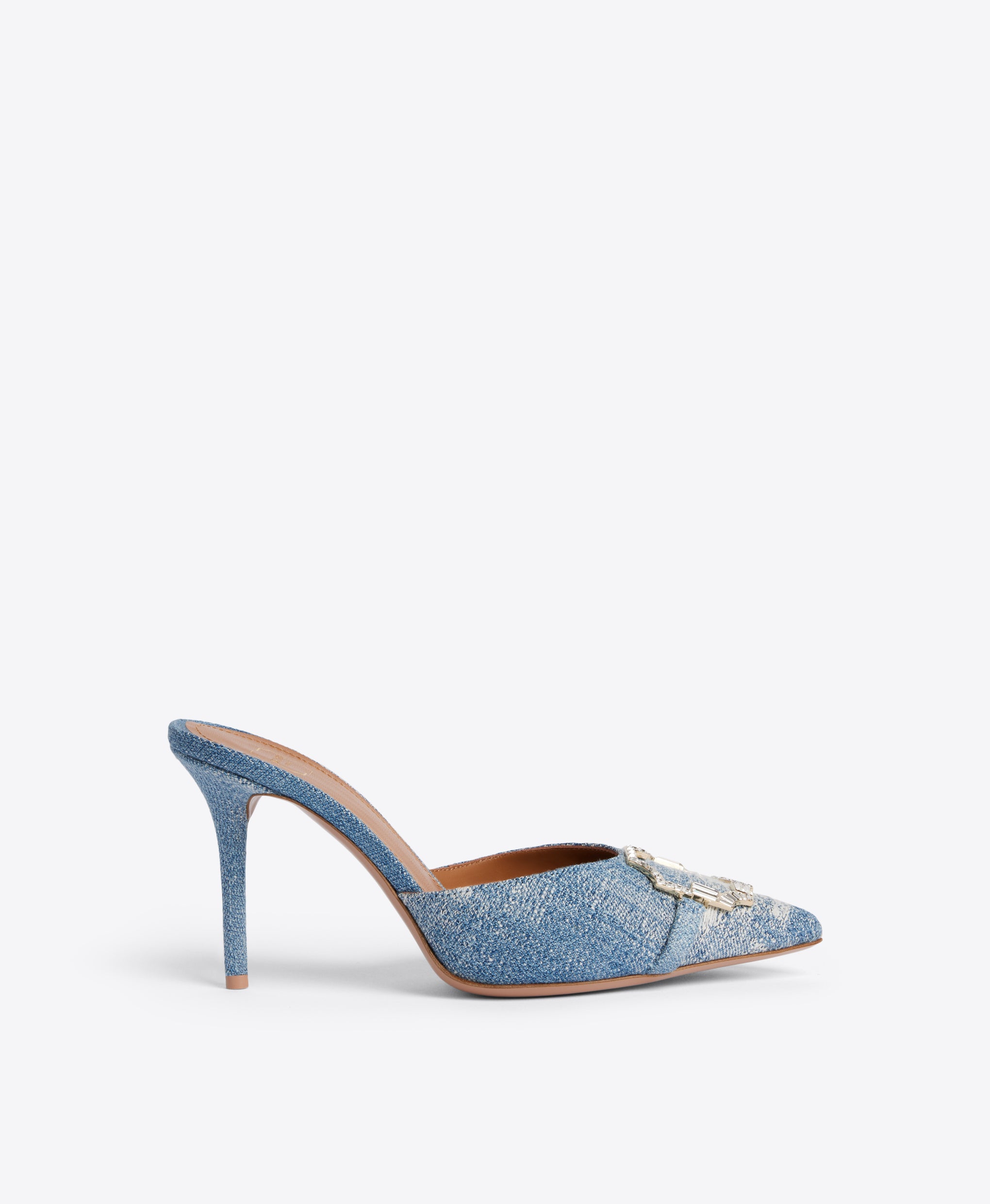 Missy Mule in Baby Blue Denim 85mm Stiletto Heel Malone Souliers