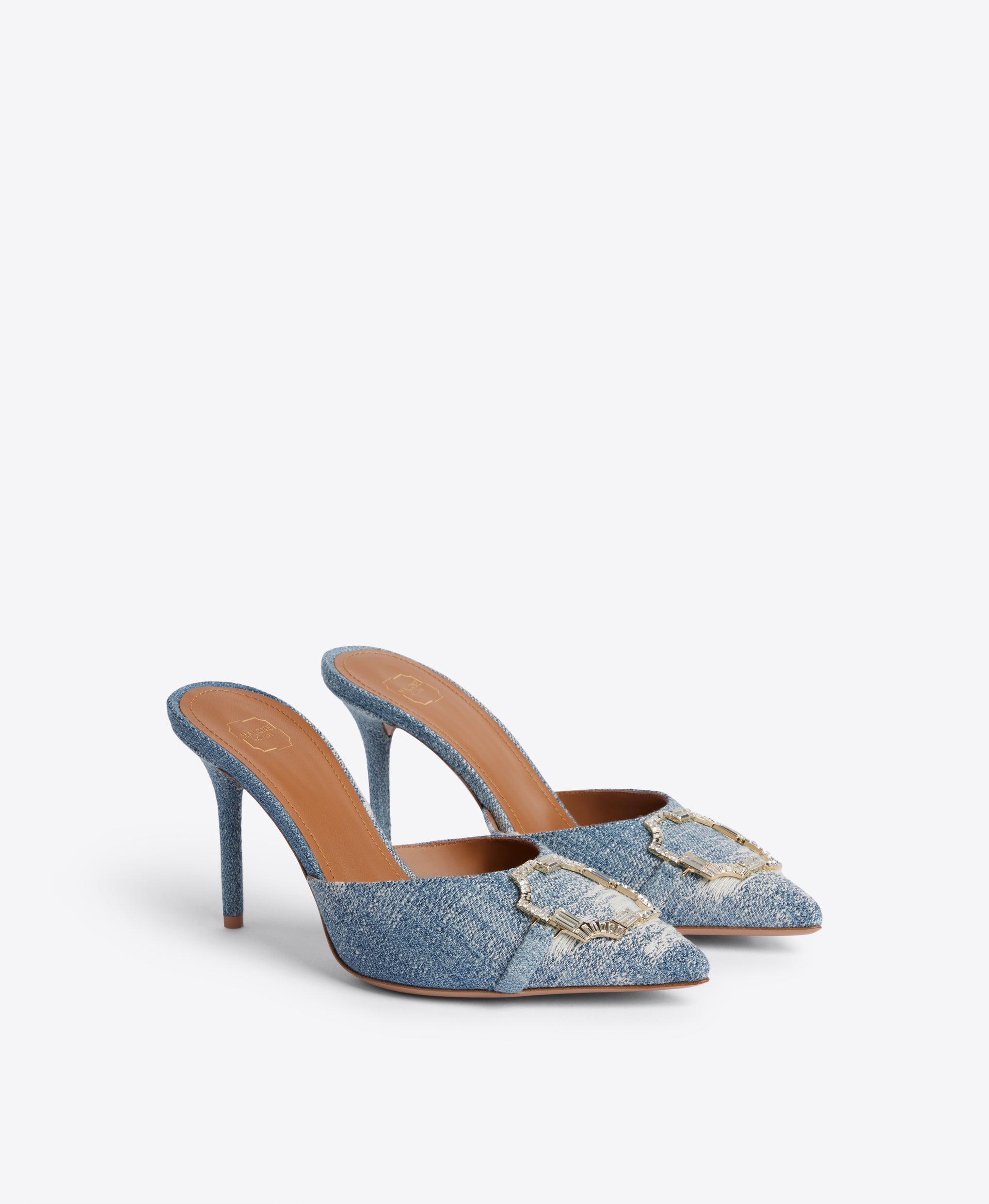 Missy Mule in Baby Blue Denim 85mm Stiletto Heel Malone Souliers