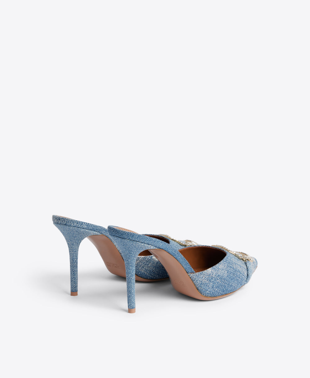 Missy Mule in Baby Blue Denim 85mm Stiletto Heel Malone Souliers