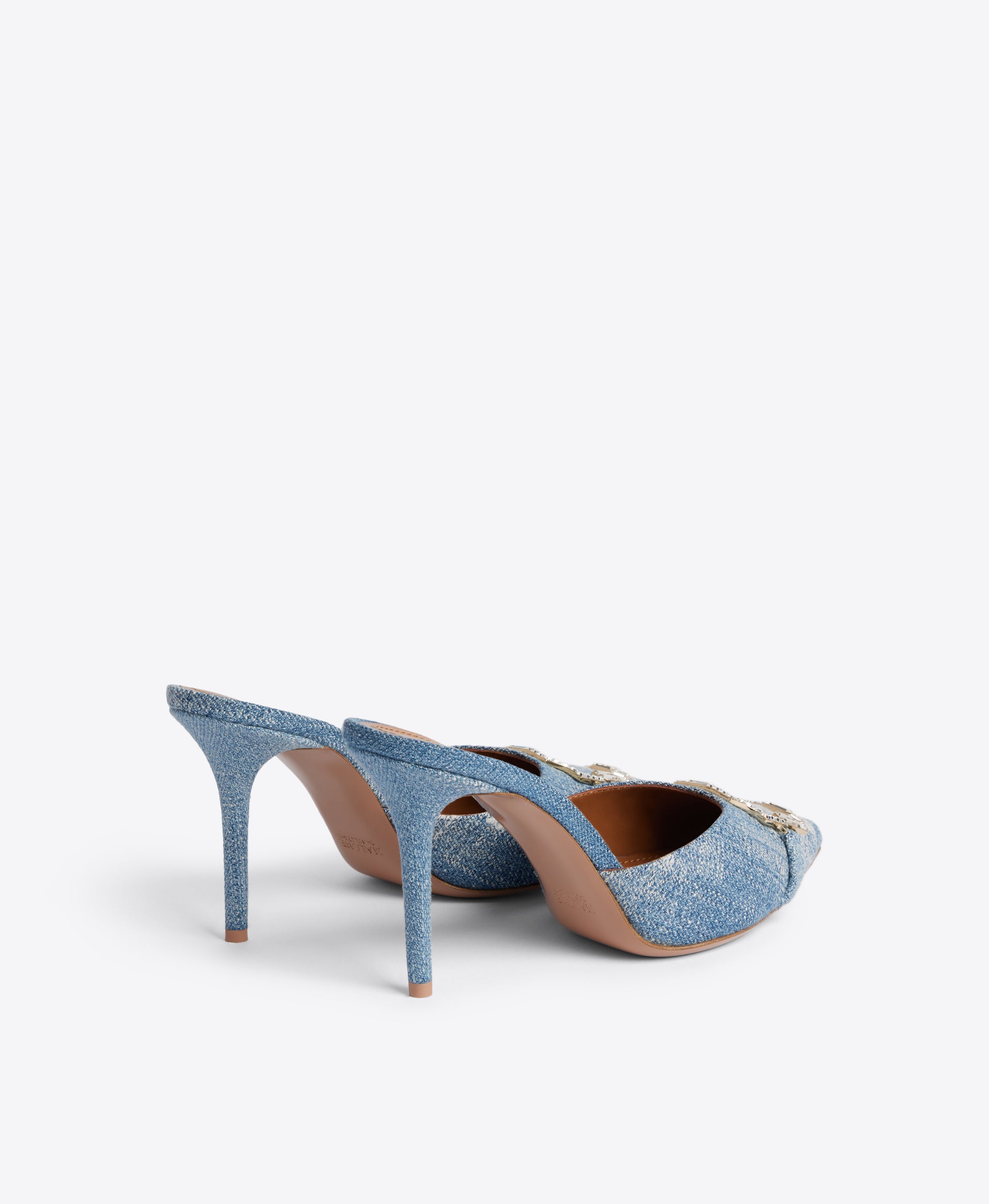 Missy Mule in Baby Blue Denim 85mm Stiletto Heel Malone Souliers