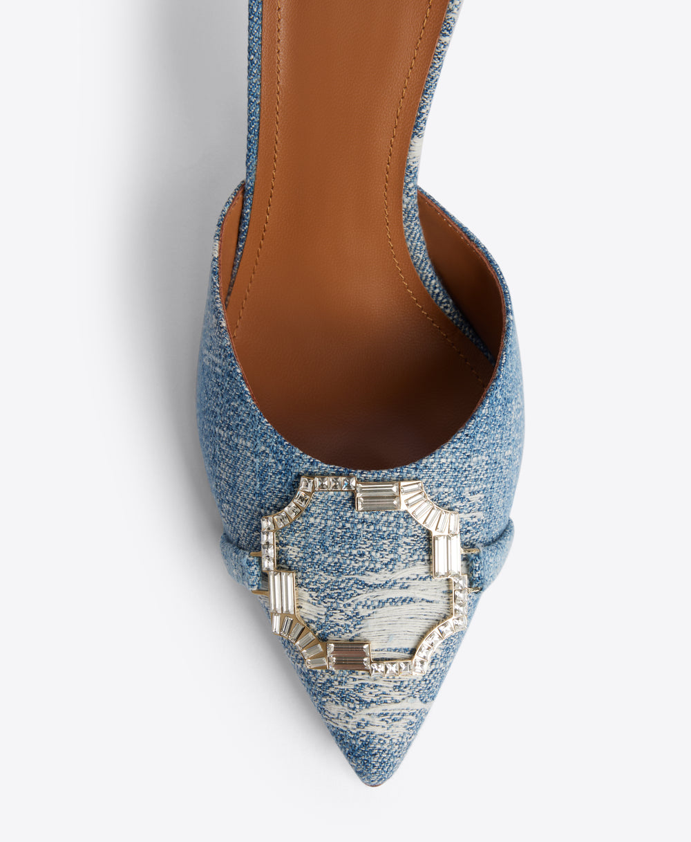 Missy Mule in Baby Blue Denim 85mm Stiletto Heel Malone Souliers