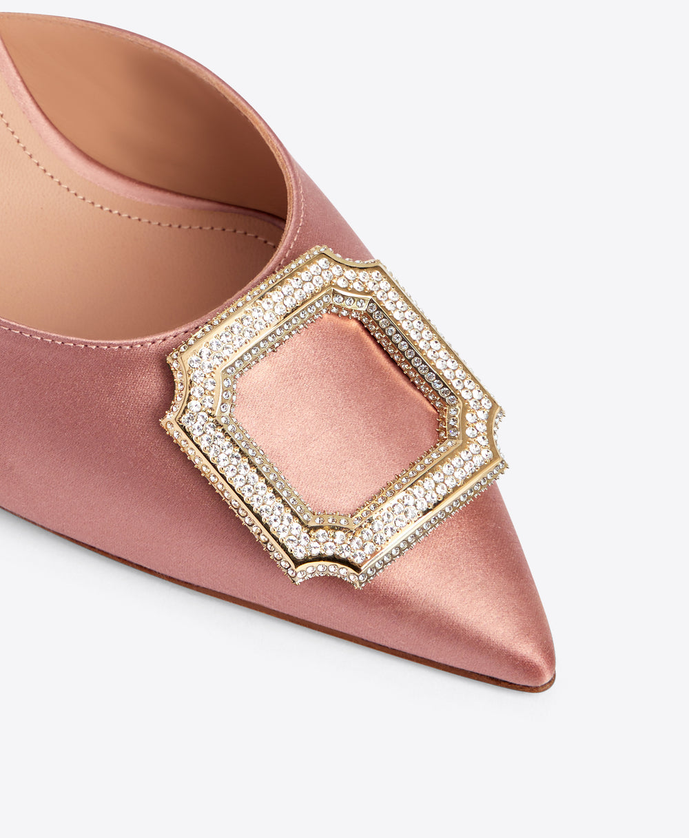 Mona 70 Mauve Satin Mules with Crest Buckle Malone Souliers