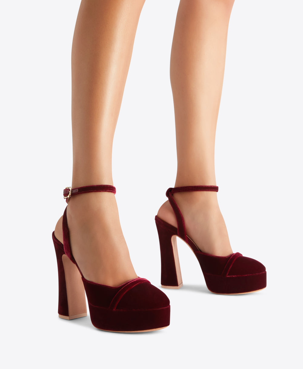 Mora 125 Red Velvet Platforms with Straps Malone Souliers