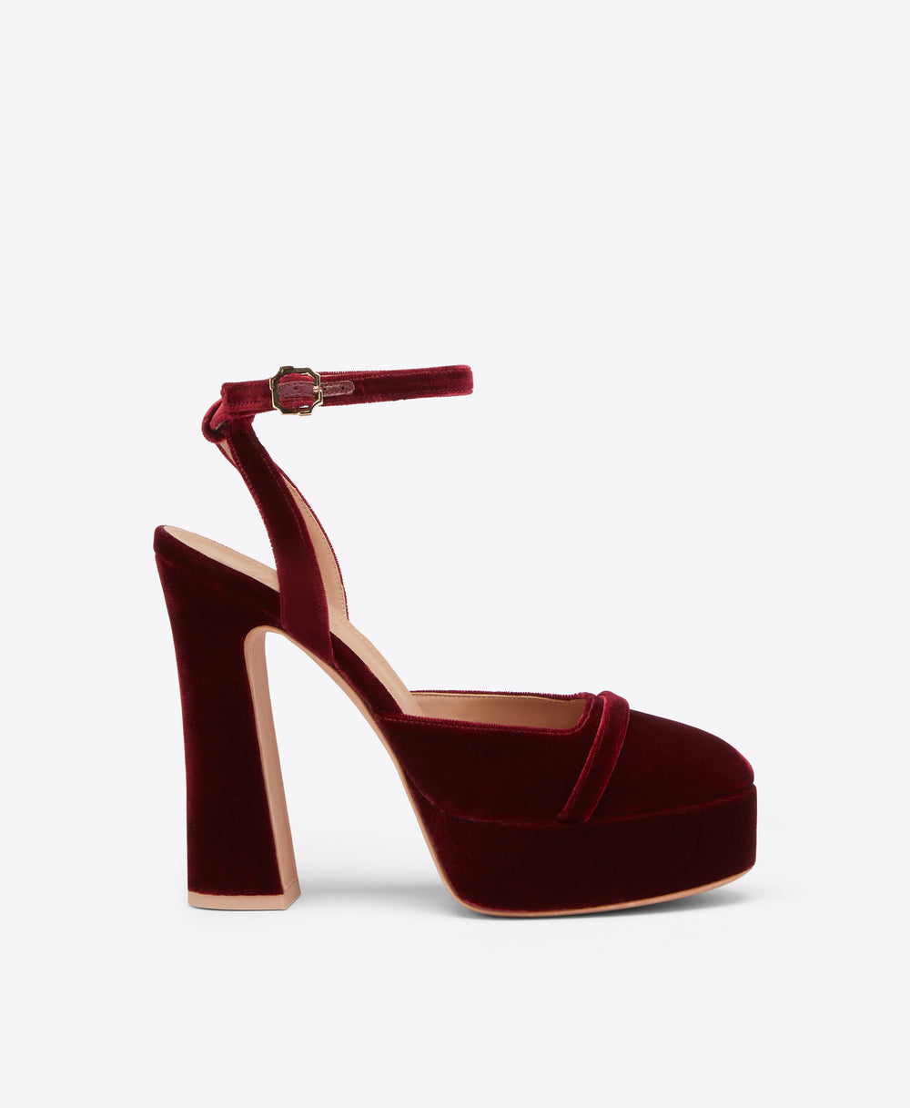 Mora 125 Red Velvet Platforms with Straps Malone Souliers