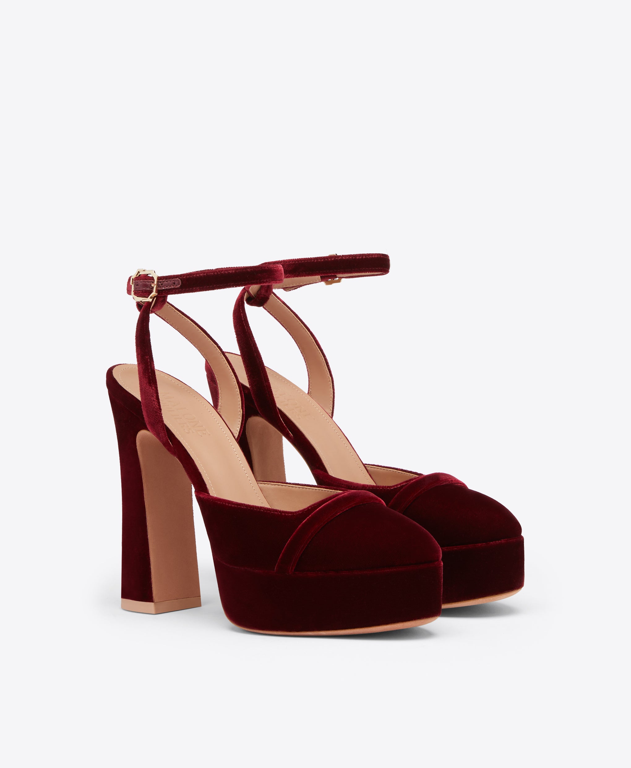 Mora 125 Red Velvet Platforms with Straps Malone Souliers