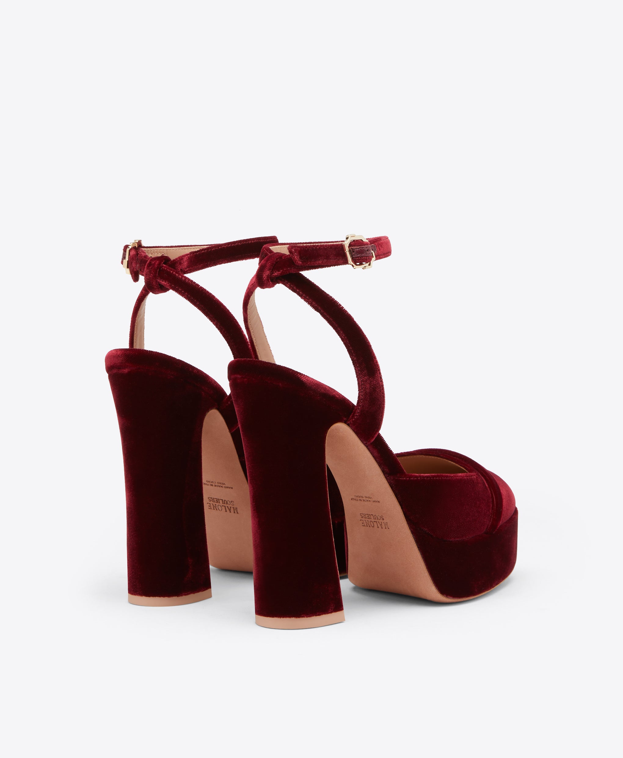 Mora 125 Red Velvet Platforms with Straps Malone Souliers