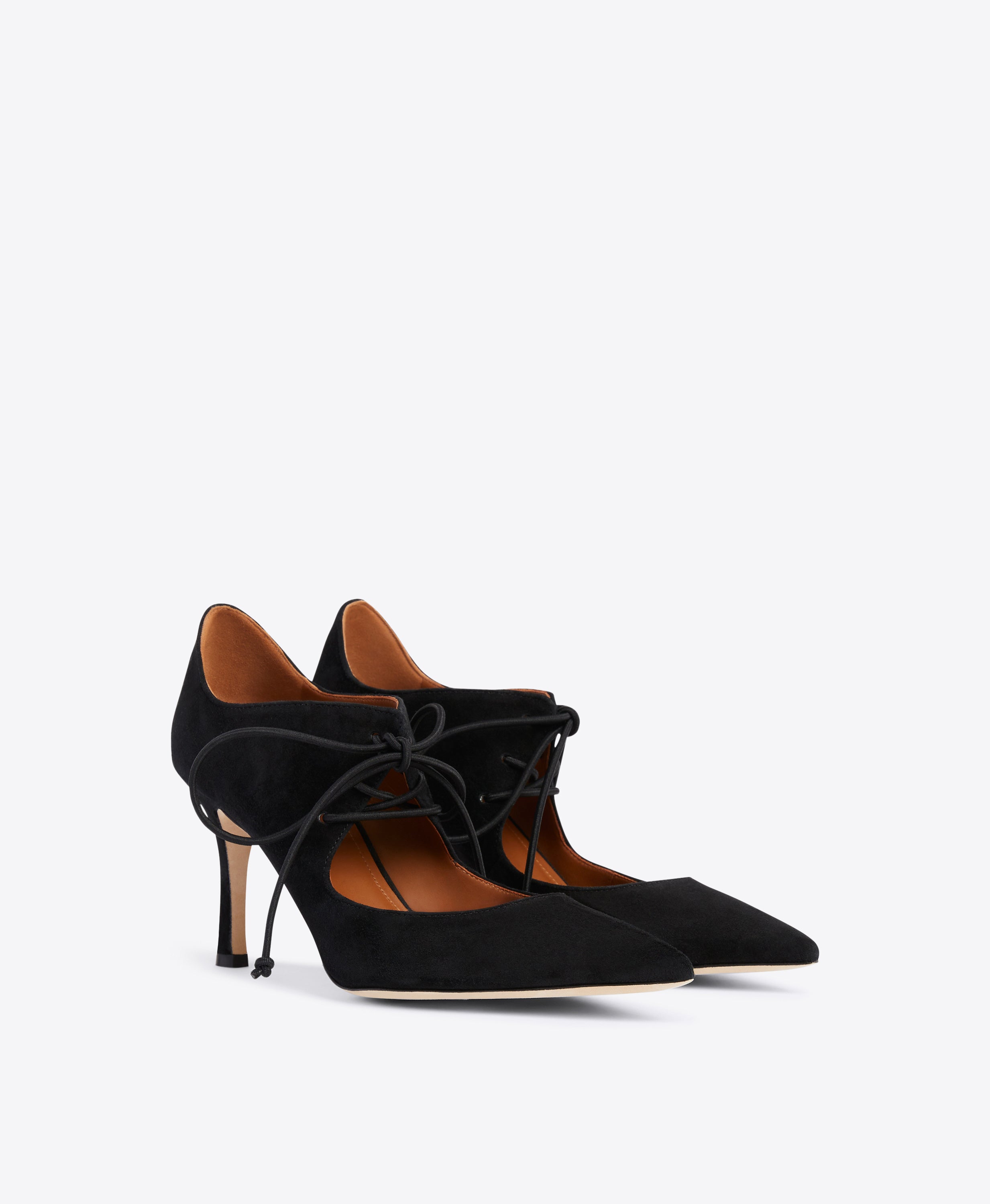 Black leather cheap lace up pumps