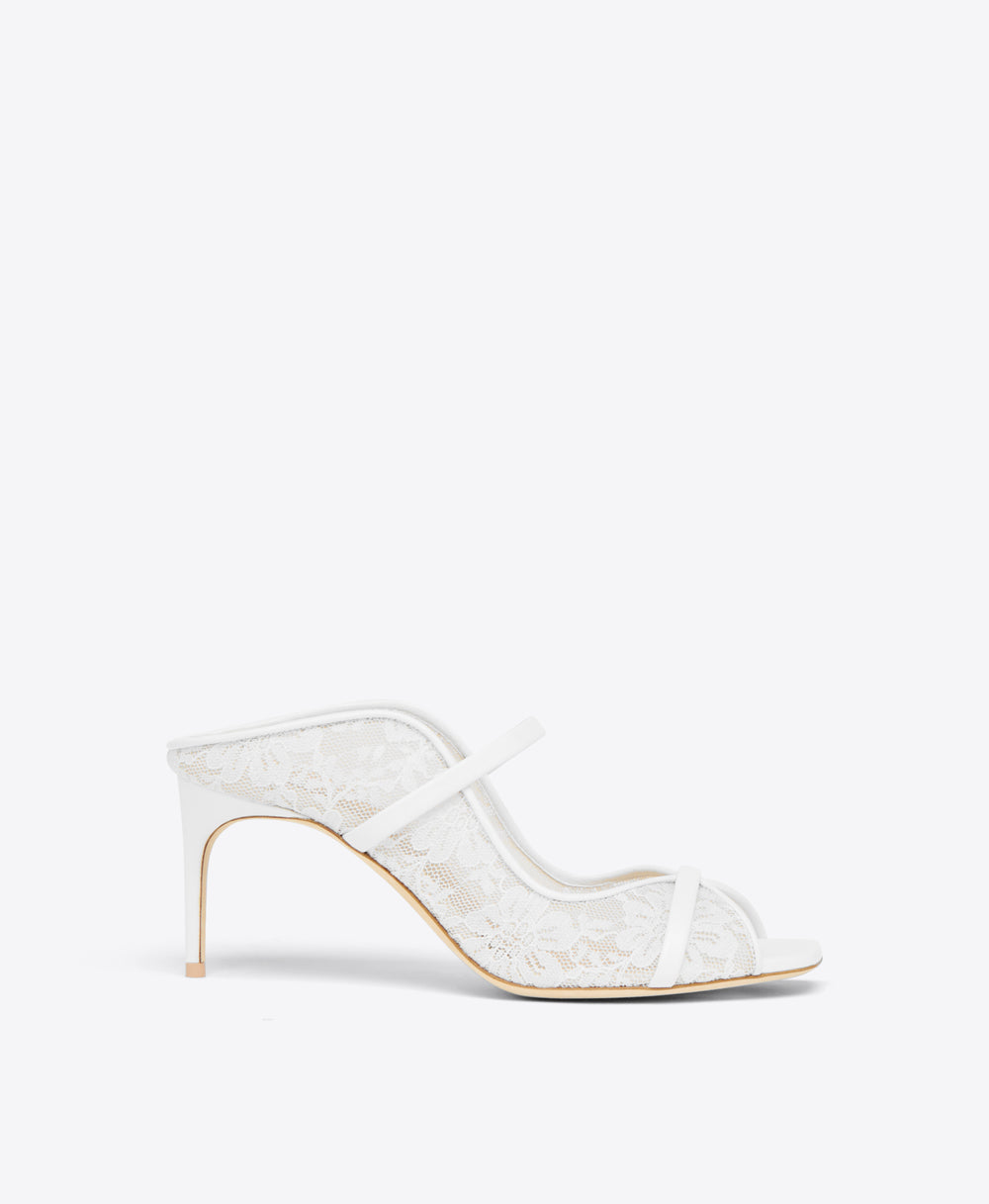 White Lace Mesh Heeled Sandals Malone Souliers