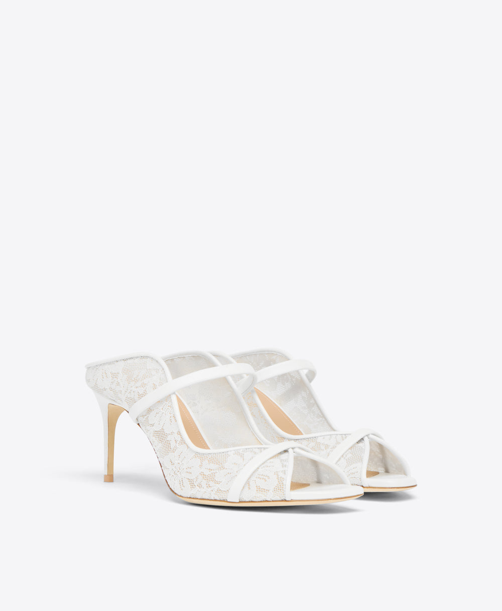 White Lace Mesh Heeled Sandals Malone Souliers