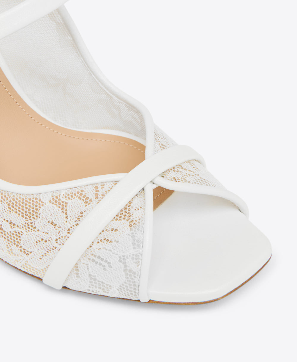 White Lace Mesh Heeled Sandals Malone Souliers