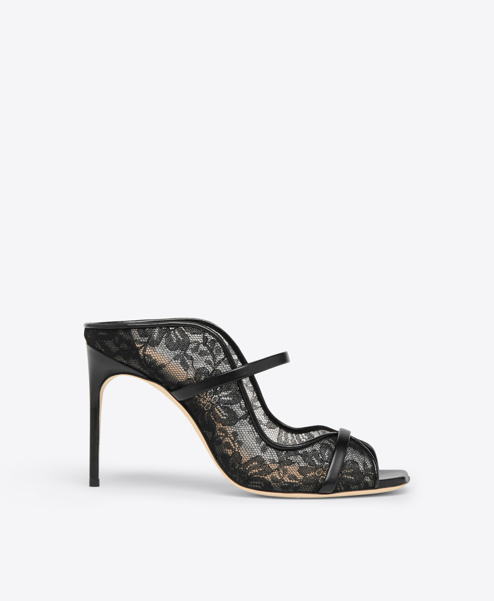 Black Lace Mesh Heeled Sandals Malone Souliers