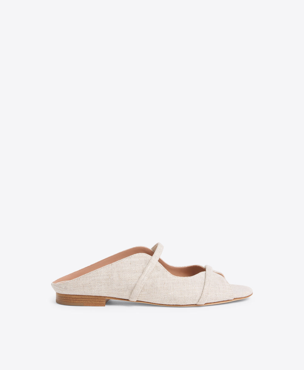 Beige Linen Flat Sandals Malone Souliers