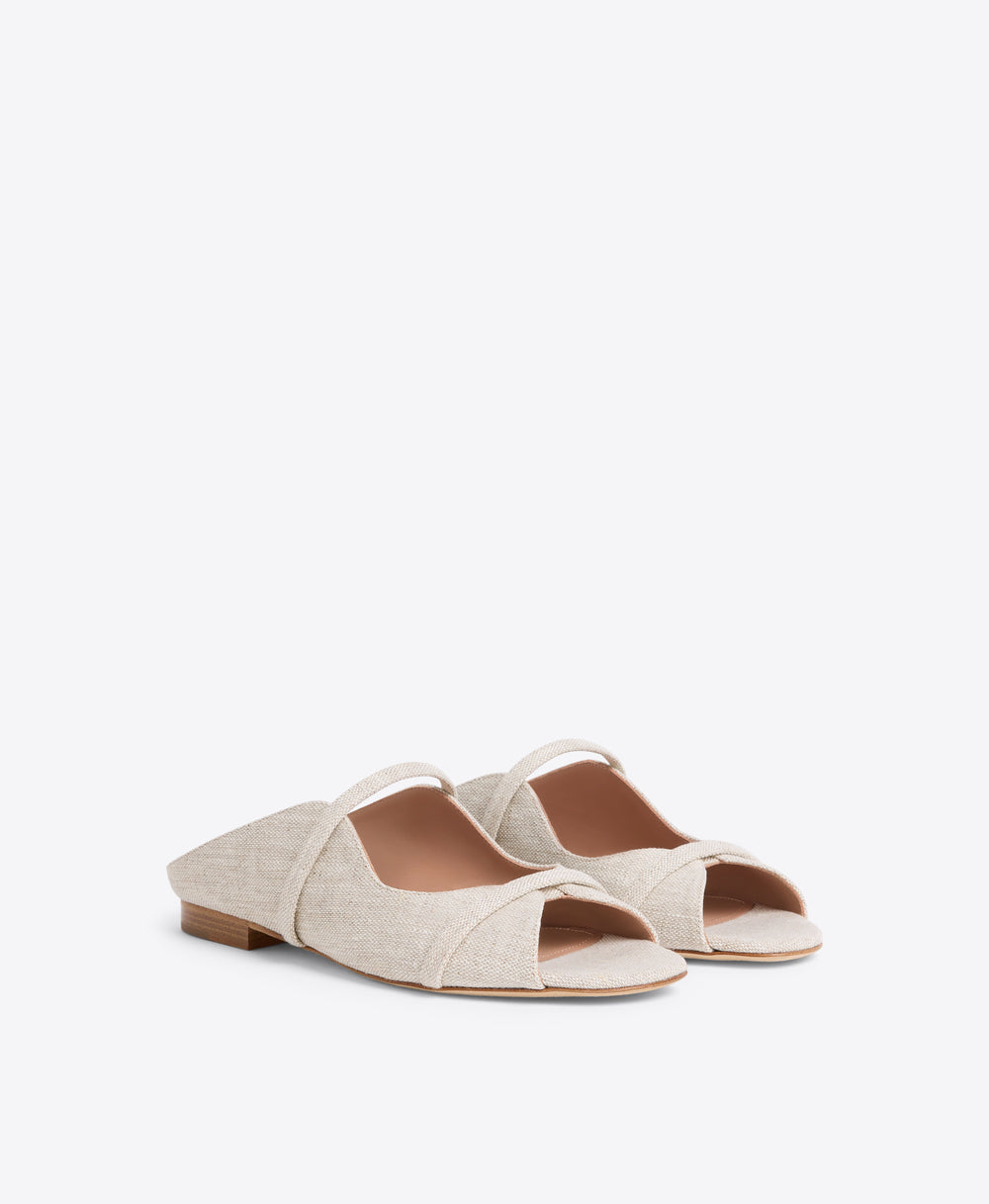 Beige Linen Flat Sandals Malone Souliers