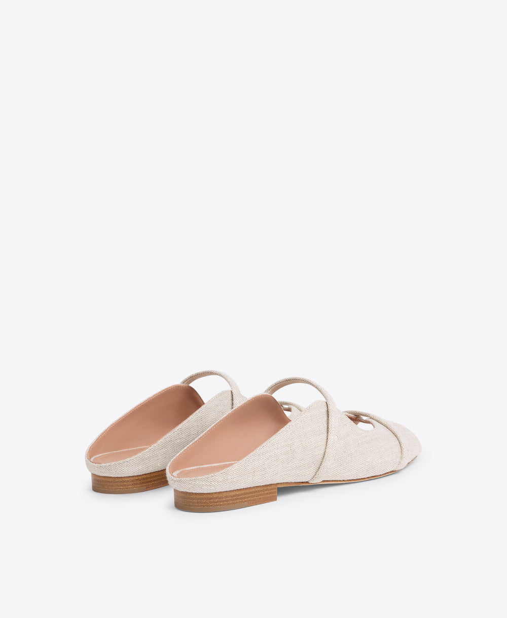 Beige Linen Flat Sandals Malone Souliers