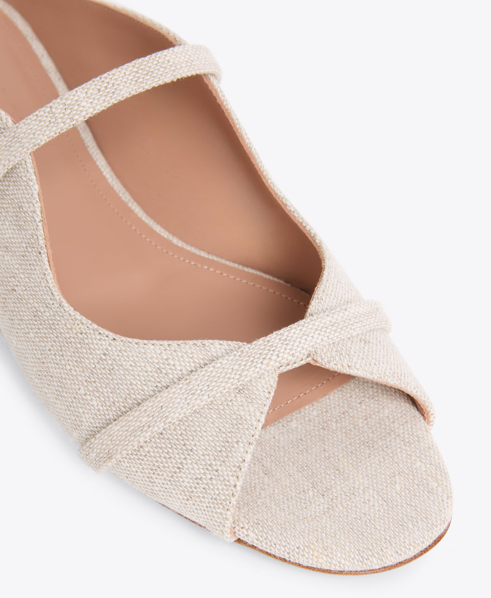 Beige Linen Flat Sandals Malone Souliers